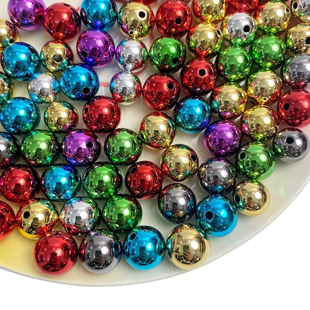 Perles rondes en acrylique 16 mm effet plaqué UV brillant pour bijoux de luxe