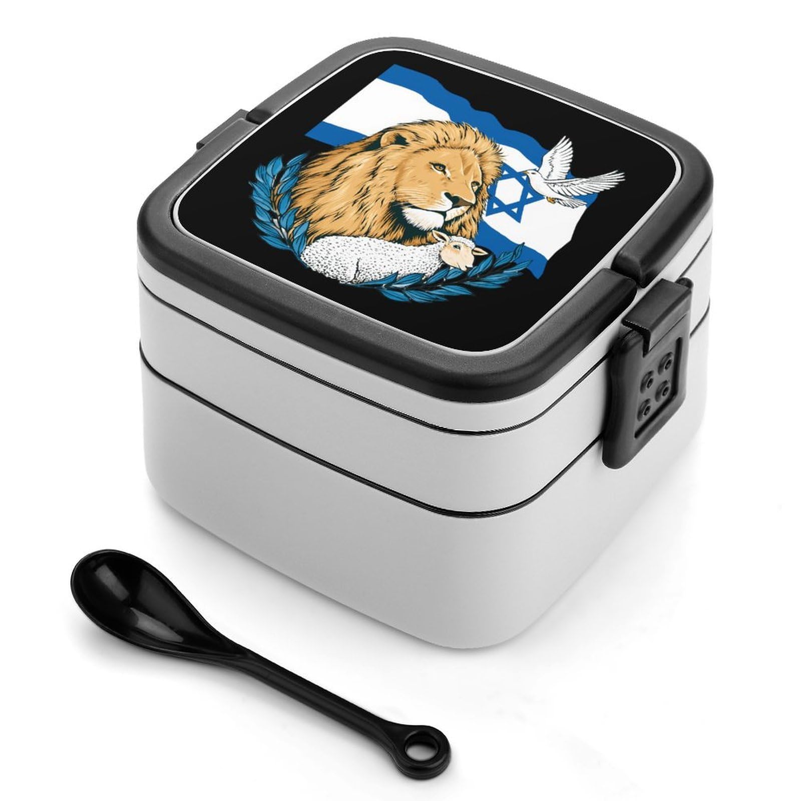 CGSBNGHA Jewish Israel Lion Dove Bento Lunch Box 2 Layer Lunchbox Food Container for Adults Office
