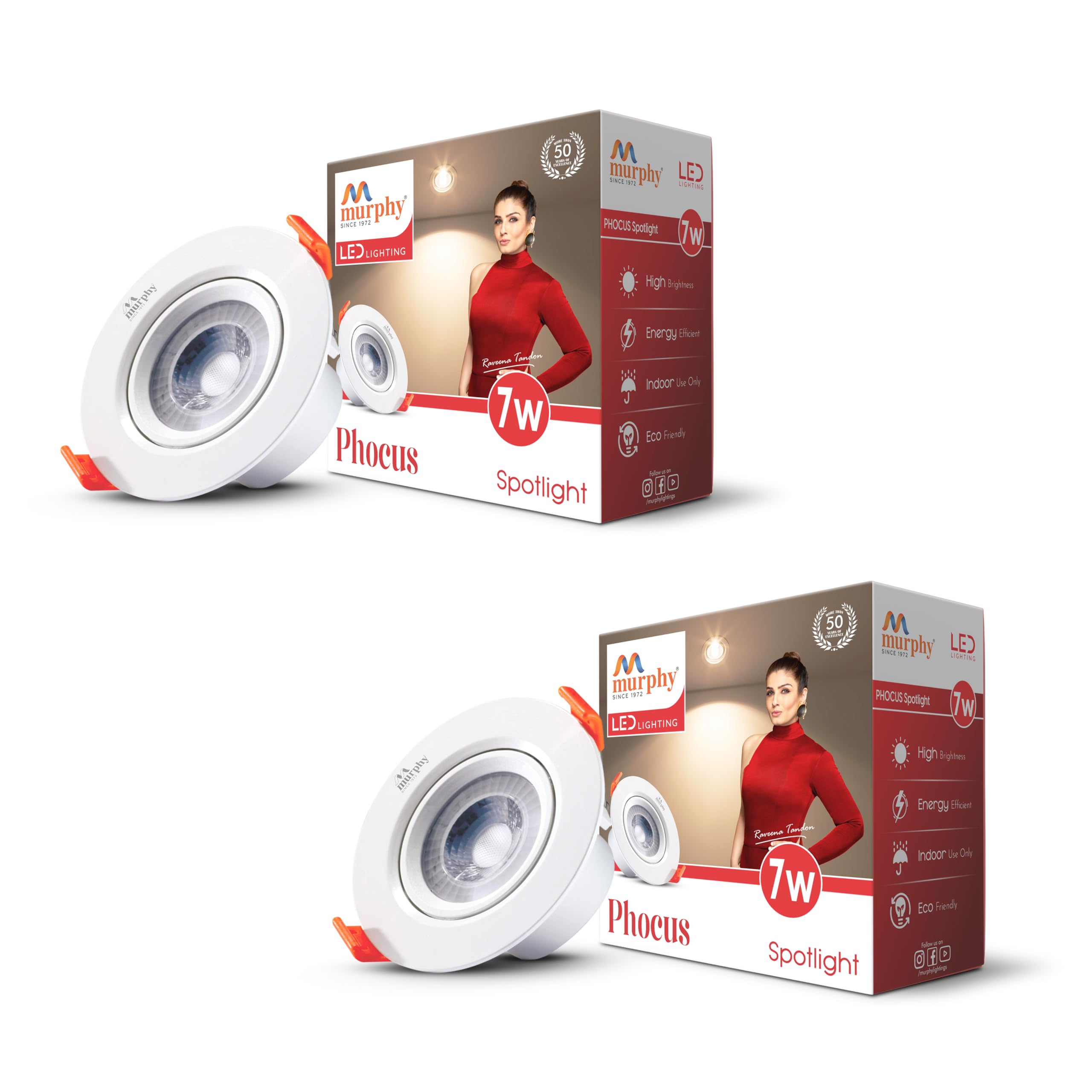 Murphy 7W PHOCUS LED Spot Round Panel Light with 2-Year Warranty | Ceiling Downlight for Concealed & Junction Box Fitting | Red | BIS Approved | Flicker-Free | Pack of 2