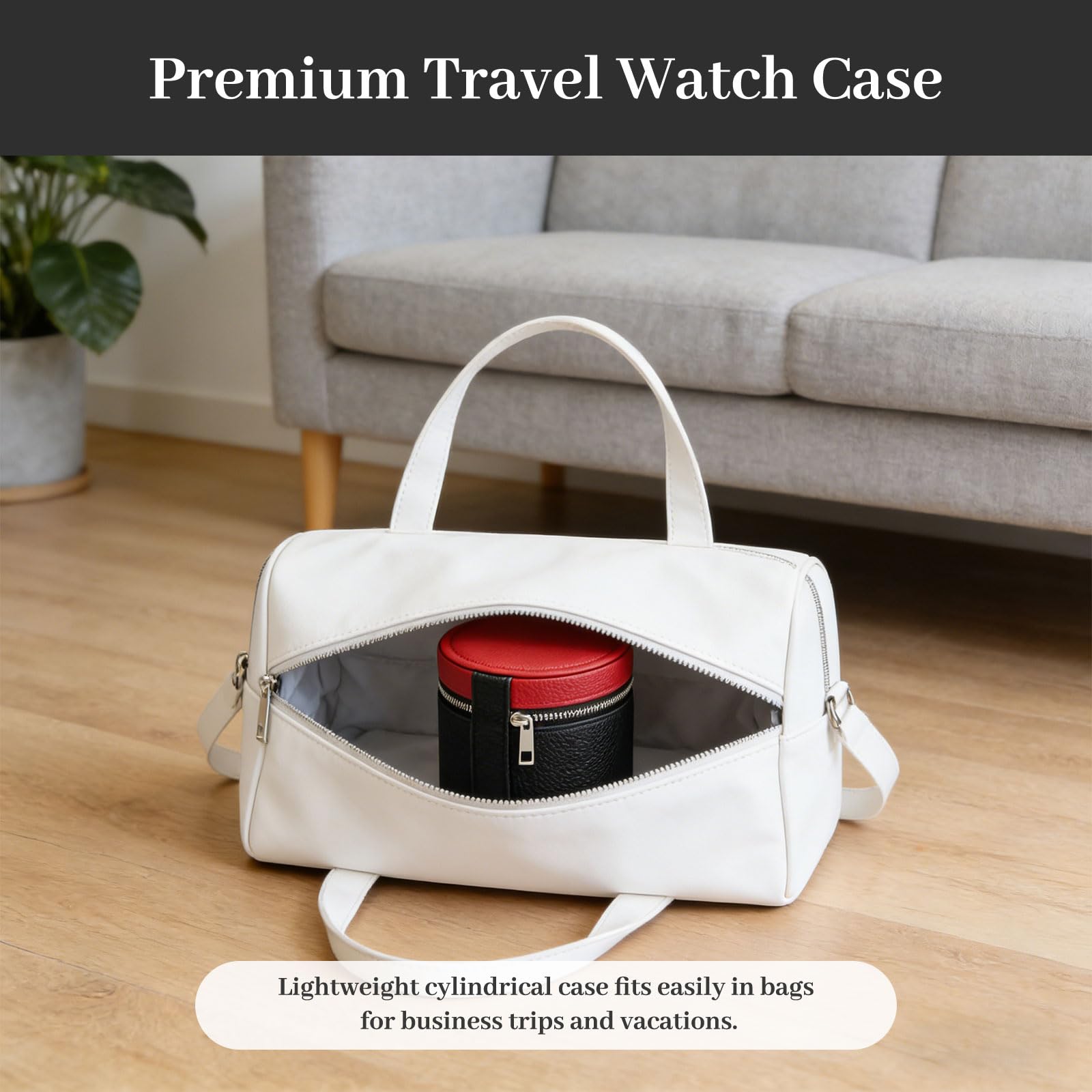 Uhrenreisetasche, einzelne PU-Leder-Uhrenrolle für Herren | Kratzfestes PU-Leder mit Reißverschluss, Samtfutter und Uhrenkissen, kompakt für Reisen und tägliche Lagerung.Schwarz/Rot)