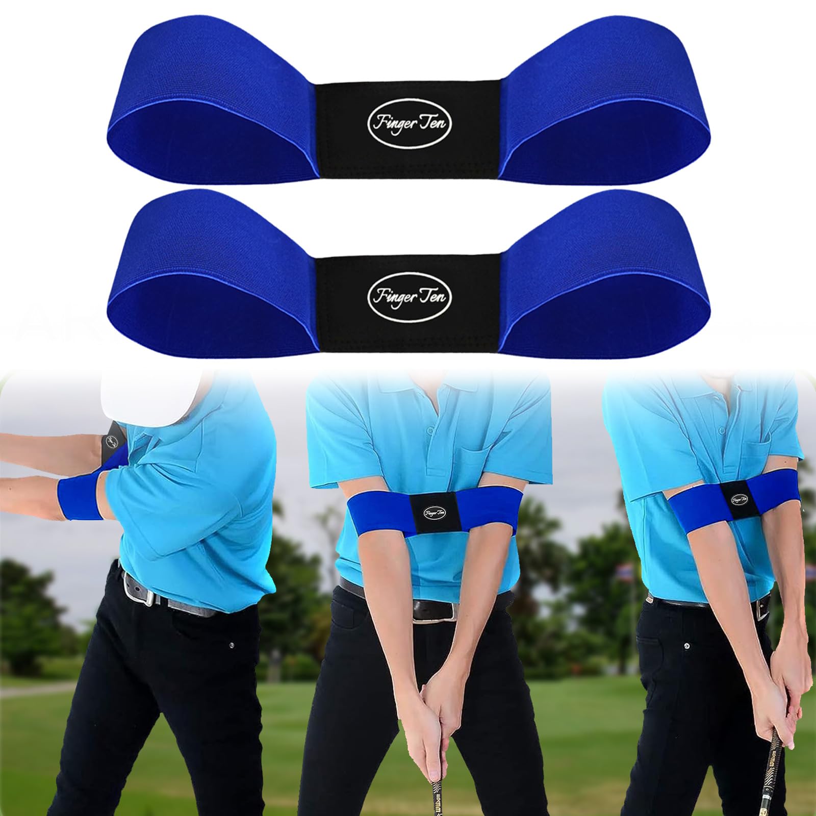 FINGER TEN Golf Swing Trainer Posture Training for Golf Practice Training Aid, Practice Putter Regulation for Indoor Outdoor Backyard Office Garden (2 Pack in Azure)