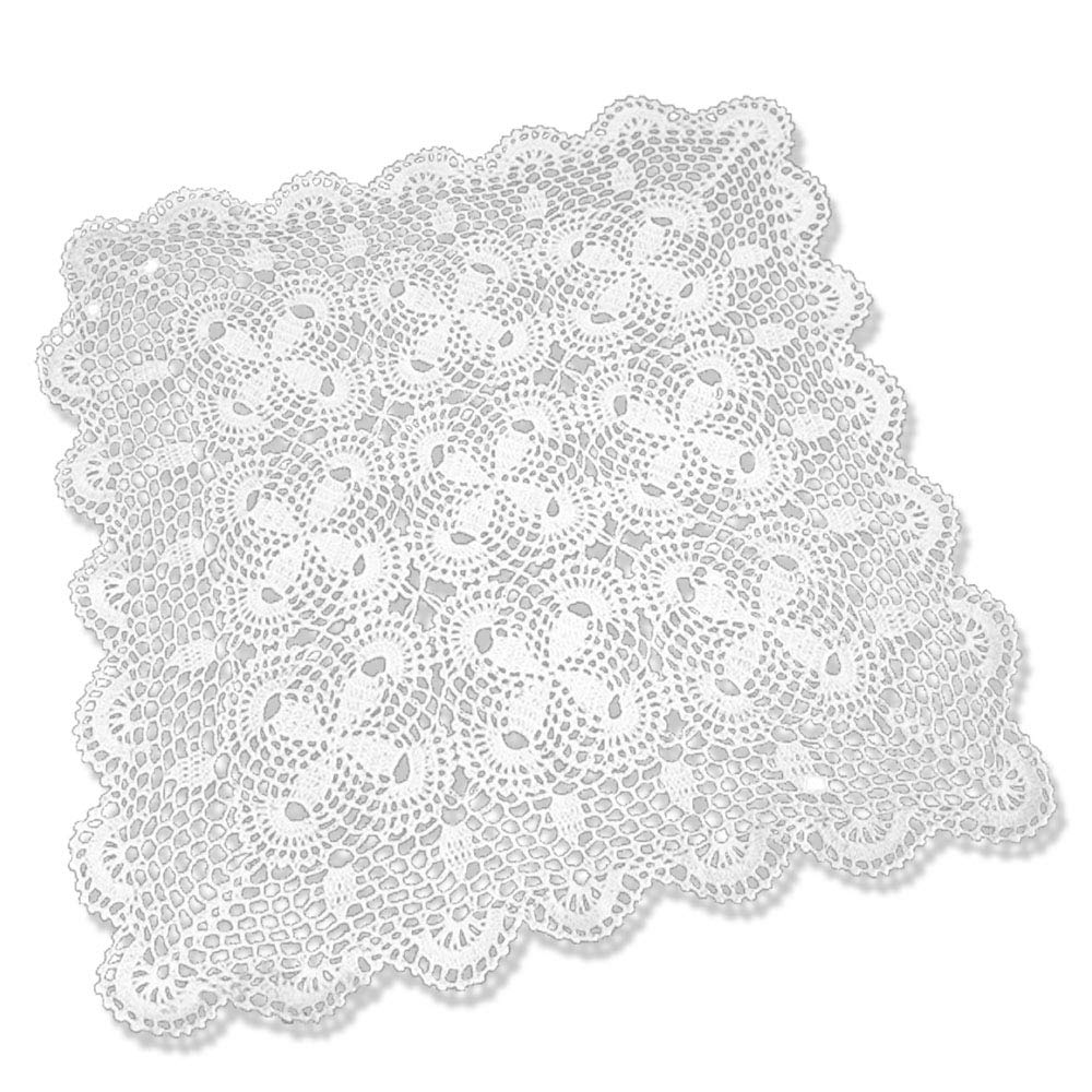 KEPSWET Vintage Handmade Cotton Crochet Lace Small Tablecloth Sofa Towel Square Flower Hollow Out Doily Table Overlay Decor Pad (60cmx60cm, White)