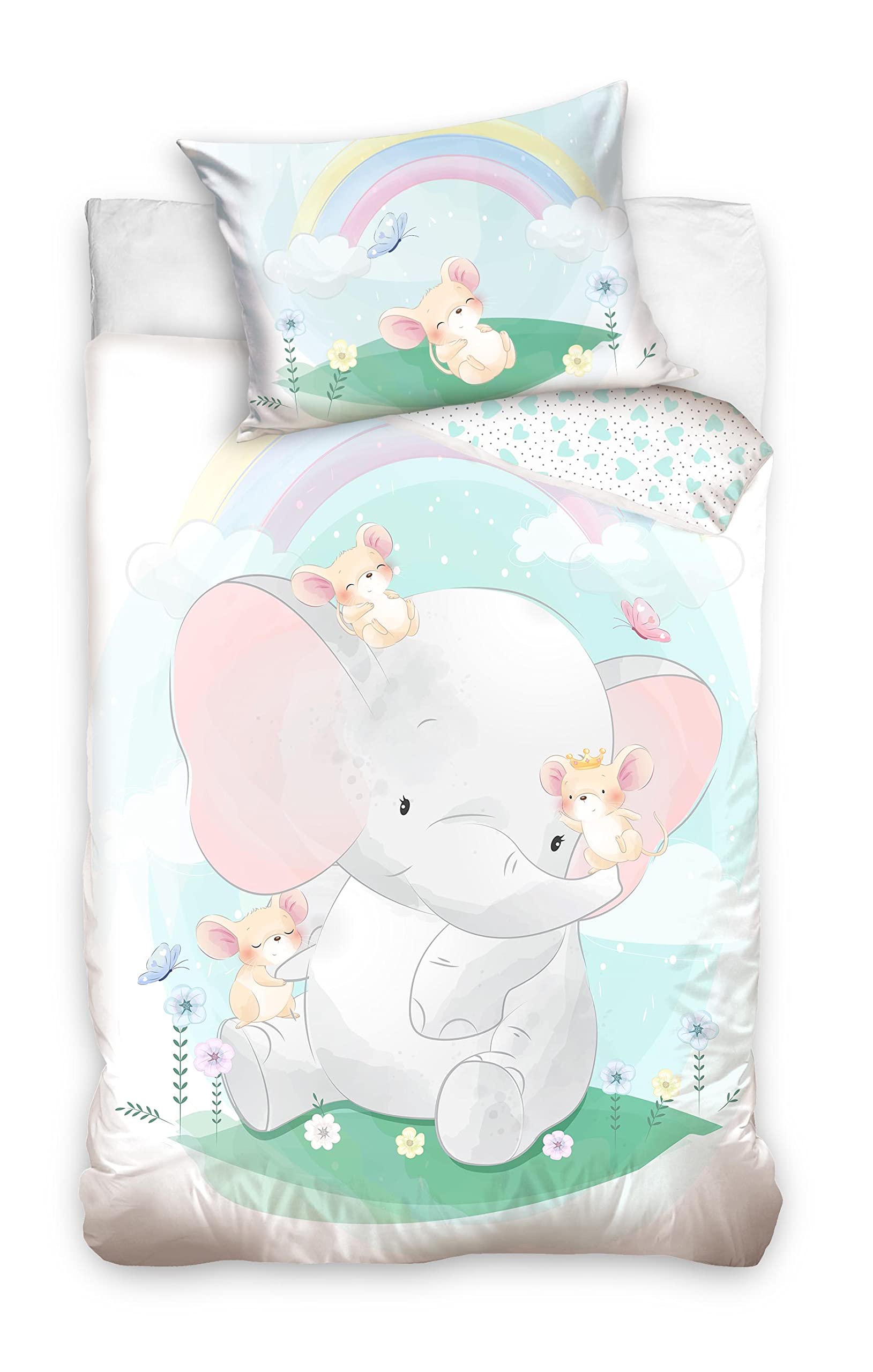 Dhestia Juego Funda Nórdica de Cuna 100% Algodón Natural Elefante BABY214009