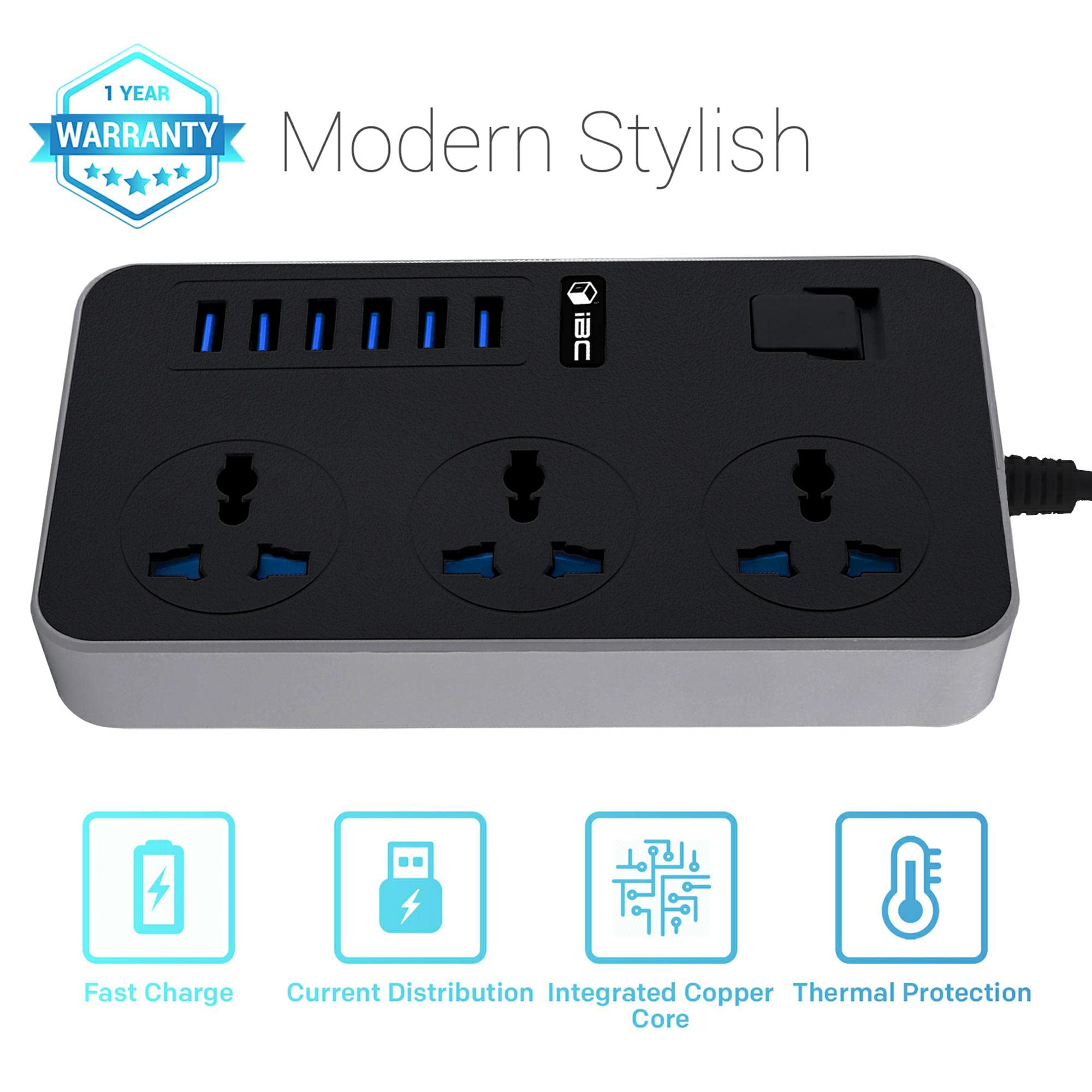 iBlockCube Universal Extension Lead with 6 USB Ports 2 Meter Cable