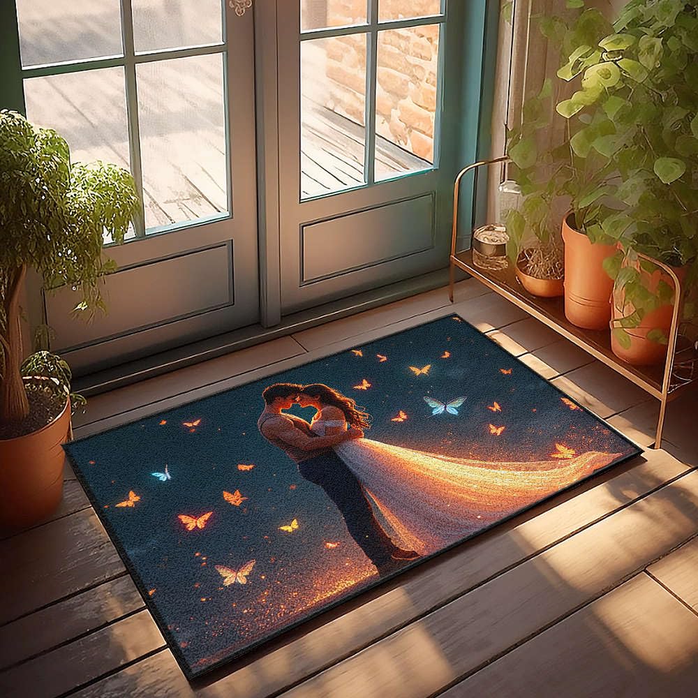Tapis de bienvenue extérieur étanche grand paillasson entrée original motif couple