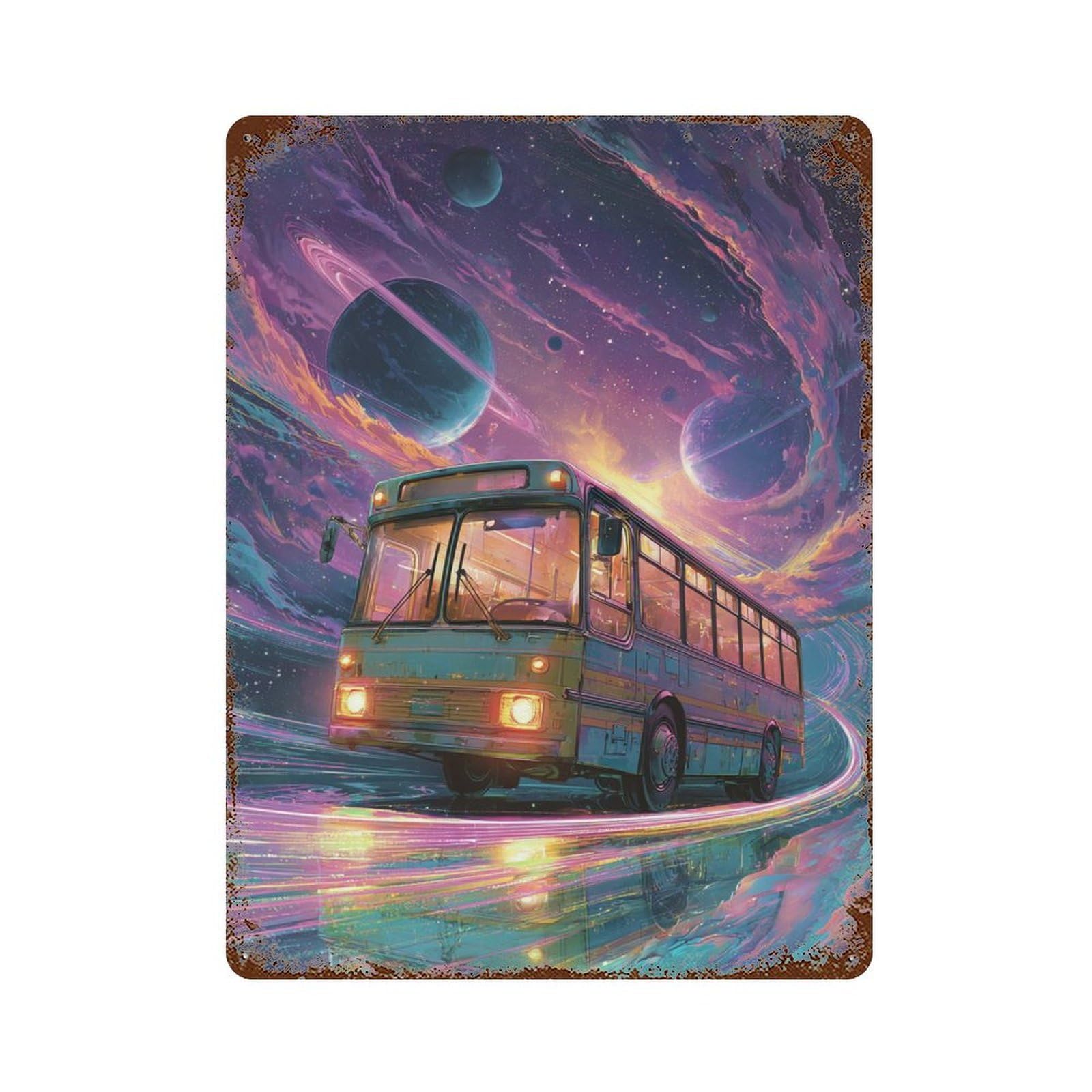 Space Bus Adventure Rustic Tin Plaque 15.7"x11.8", Industrial Home Decor for Pub, Kitchen And Man Cave Decor