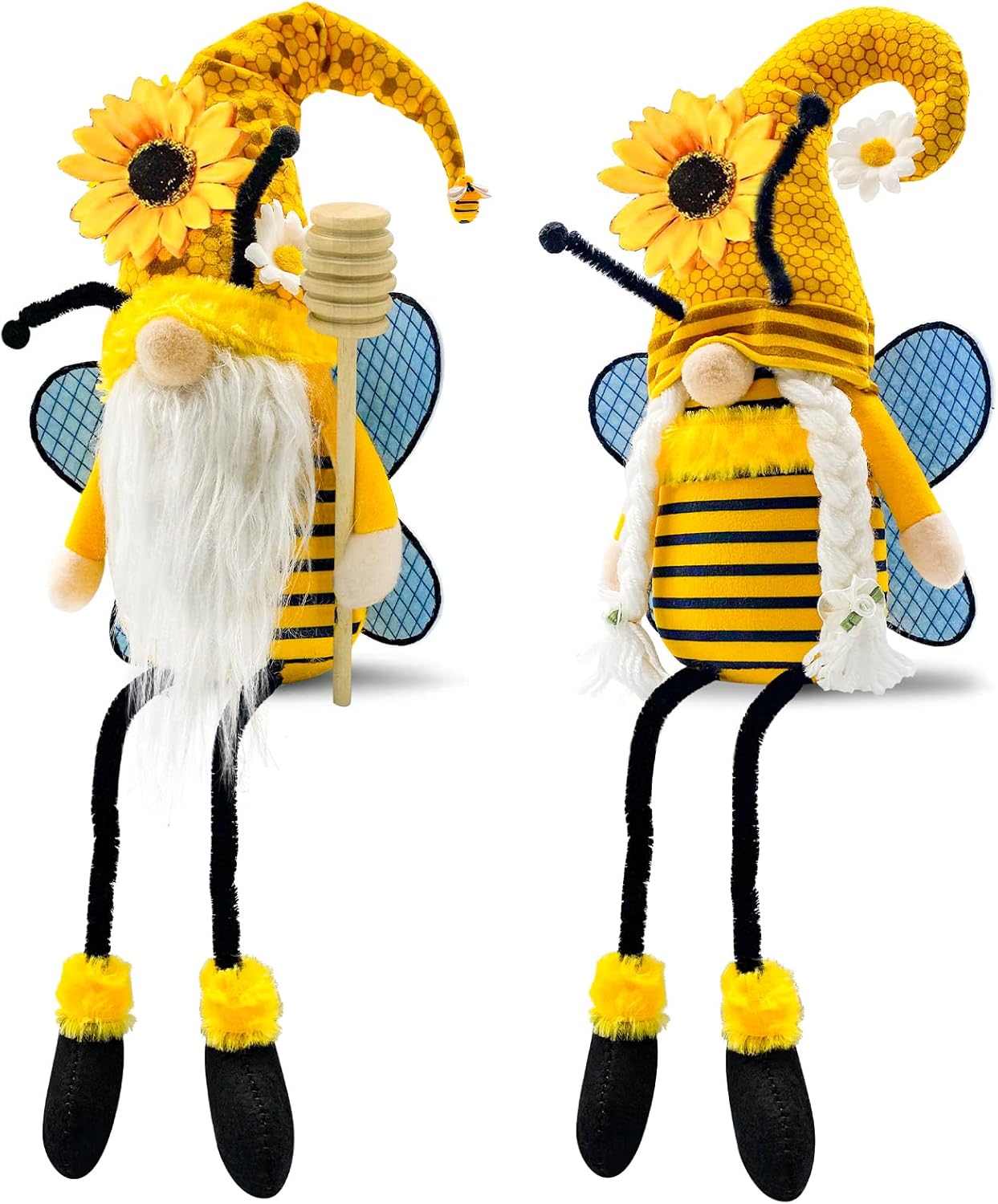 Lovinland Spring Decorations for Home, Office, Indoor - Yellow Honey Bumble Bee Sunflower Plush Gnomes Doll - Summer Gnome Gifts for Women - Bee Stuffed Sitters for Shelf Decor (Spring-Bee)