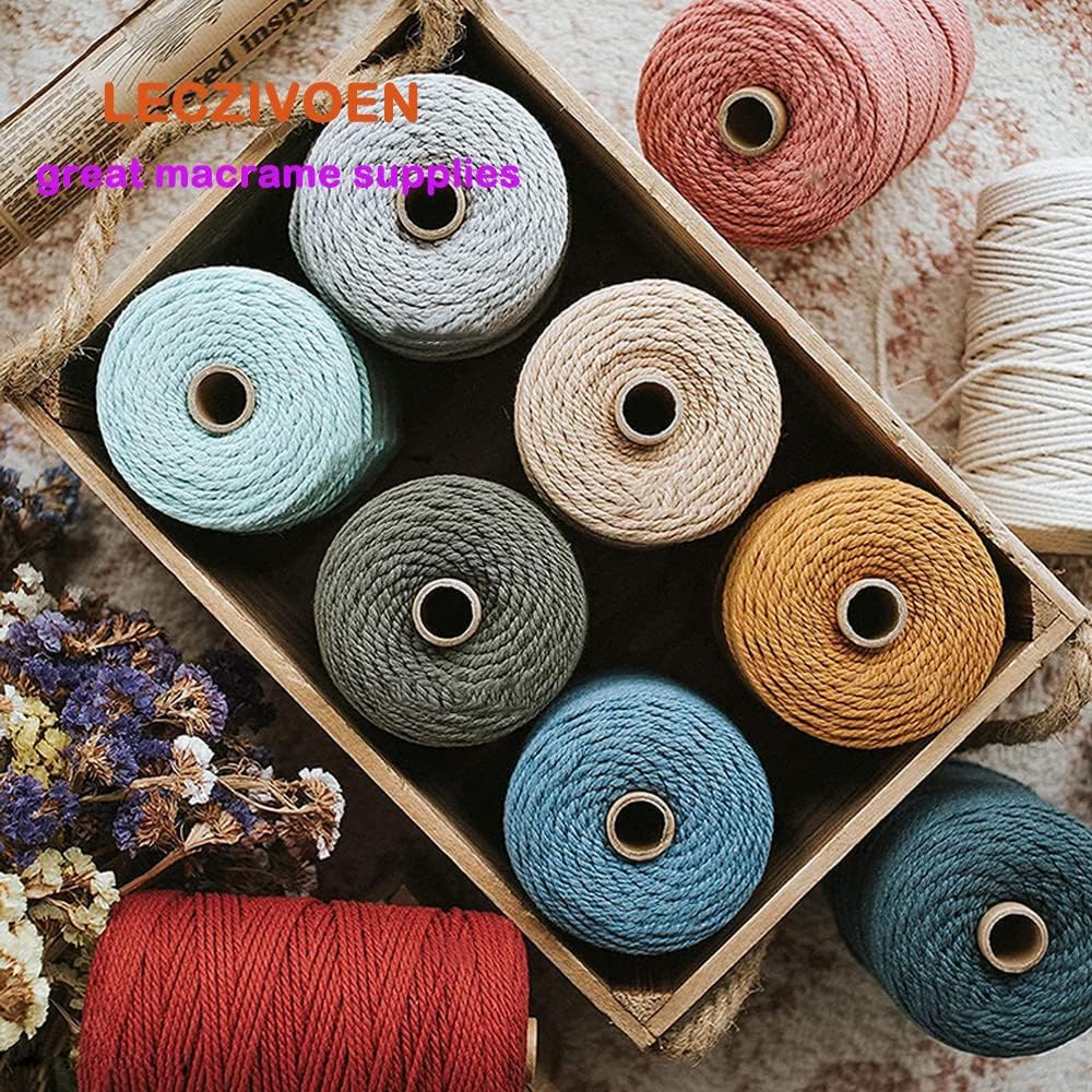 Cordon en coton naturel pour macramé, 4 plis, torsadé, 4 mm x 200 m – Cordon en coton naturel pour macramé, suspension de plantes, loisirs créatifs (café, 4 mm x 200 m)