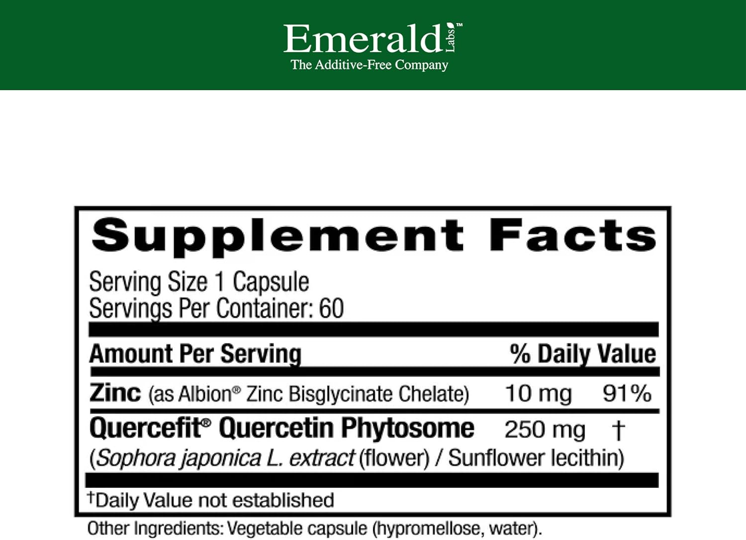 EMERALD LABS Quercetin Phytosome Plus - Vegan Antioxidant & Immune Support Supplement - Contains Quercetin & Zinc - 60 Vegetable Capsules (60-Day Supply)