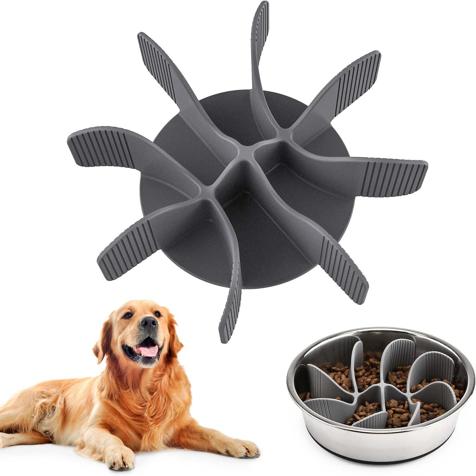 PETTOM Slow Feeder Insert for Dog Bowls - Silicone Cuttable Suitable for Small and Large Dog Bowls to Slow Down Eating - Anti-Slip Strong Suction