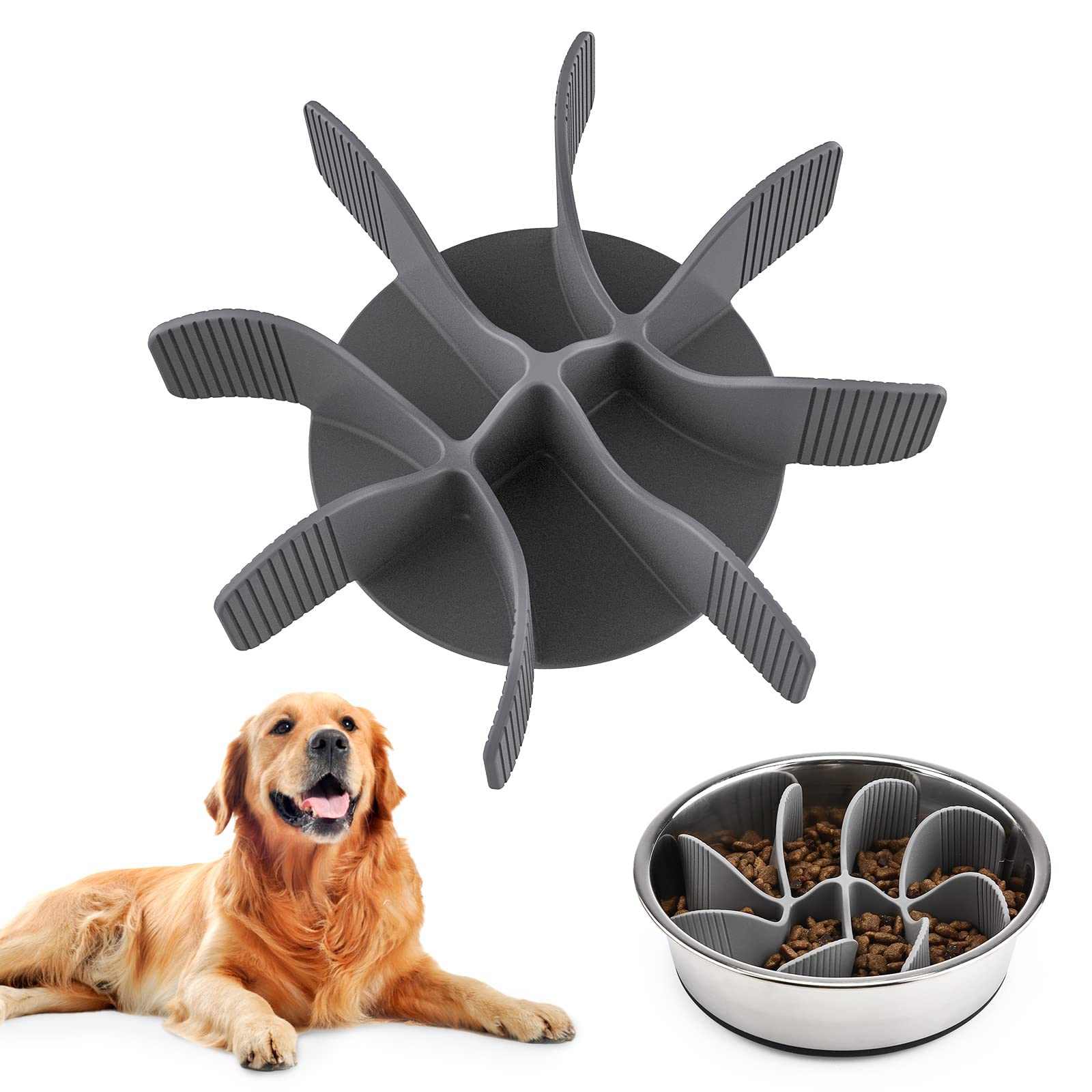 Slow Feeder Insert for Dog Bowls - Silicone Cuttable Suitable for Small and Large Dog Bowls to Slow Down Eating - Anti-Slip Strong Suction