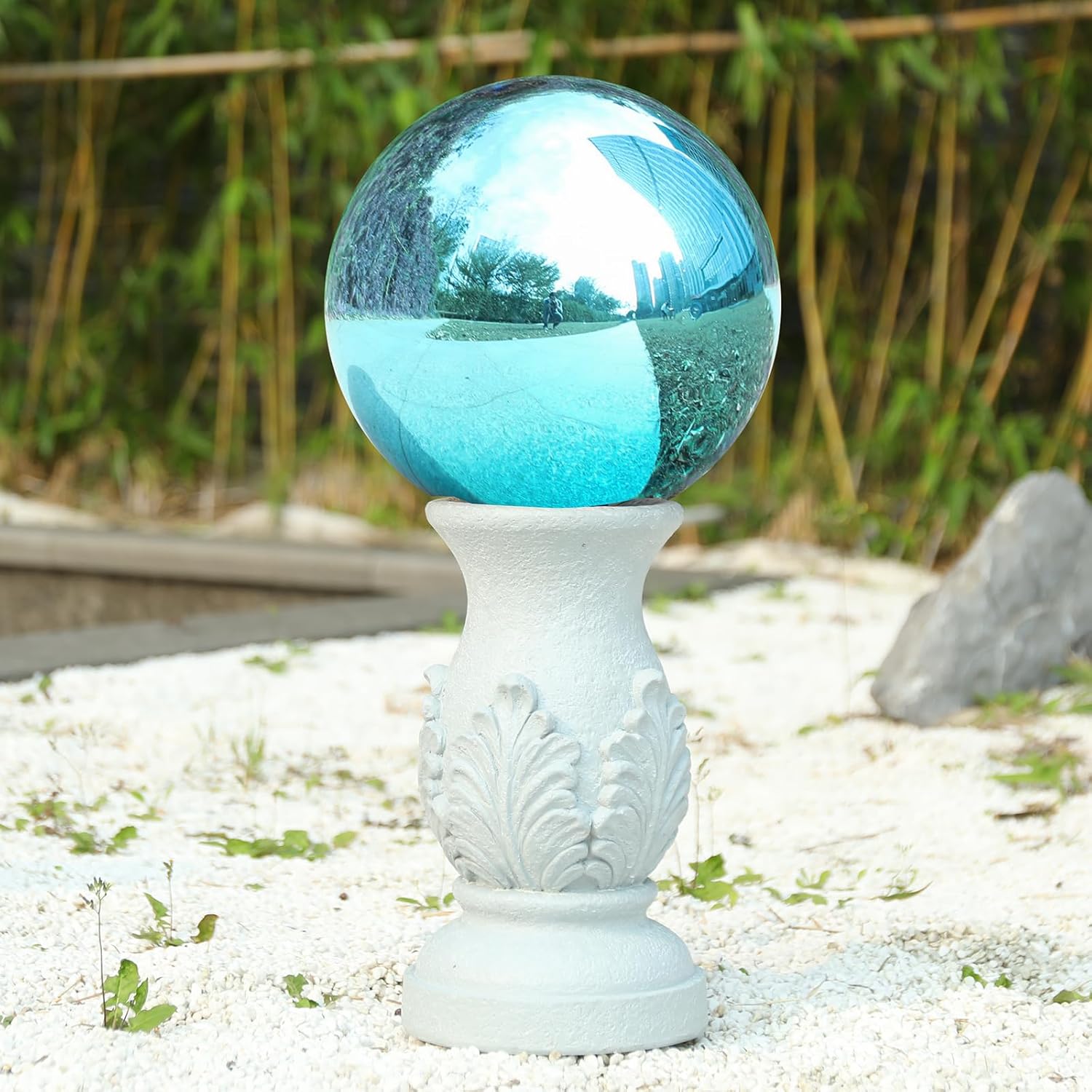 VCUTEKA Gazing Ball, Glass Mirror Polished Hollow Ball Reflective Garden Sphere, Gazing Globe for Home Garden Lawn Outdoor Ornament Yard Decorative 10-Inch, Blue