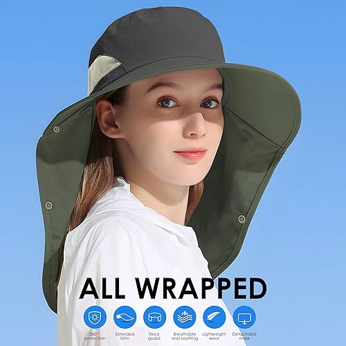 Miniatura 5 de Sombrero de sol al aire libre desmontable cuello solapa UPF 50+protección UV visera sombreros de pesca con solapa para el cuello para hombres y