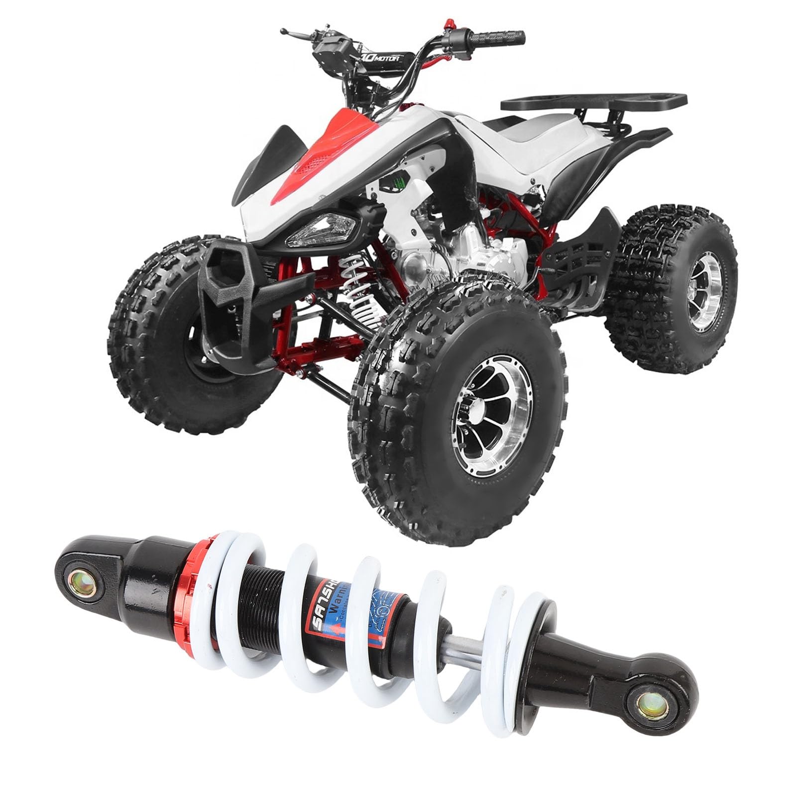 Amortyzator 10 Cali, Wytrzymałe, Regulowane Tłumienie, Uniwersalny Motocykl ATV Quad, Skuter Terenowy, ze Wspornikami ze Stopu Aluminium o Wysokiej Wytrzymałości, do Większości