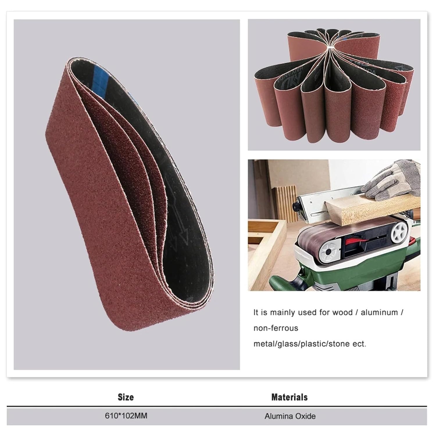 Juego de 10 bandas de lijado de 100 x 610 mm, grano 40 400, perfecto para afilar madera y metal, bandas abrasivas para lijadora de banda, grano de pulido