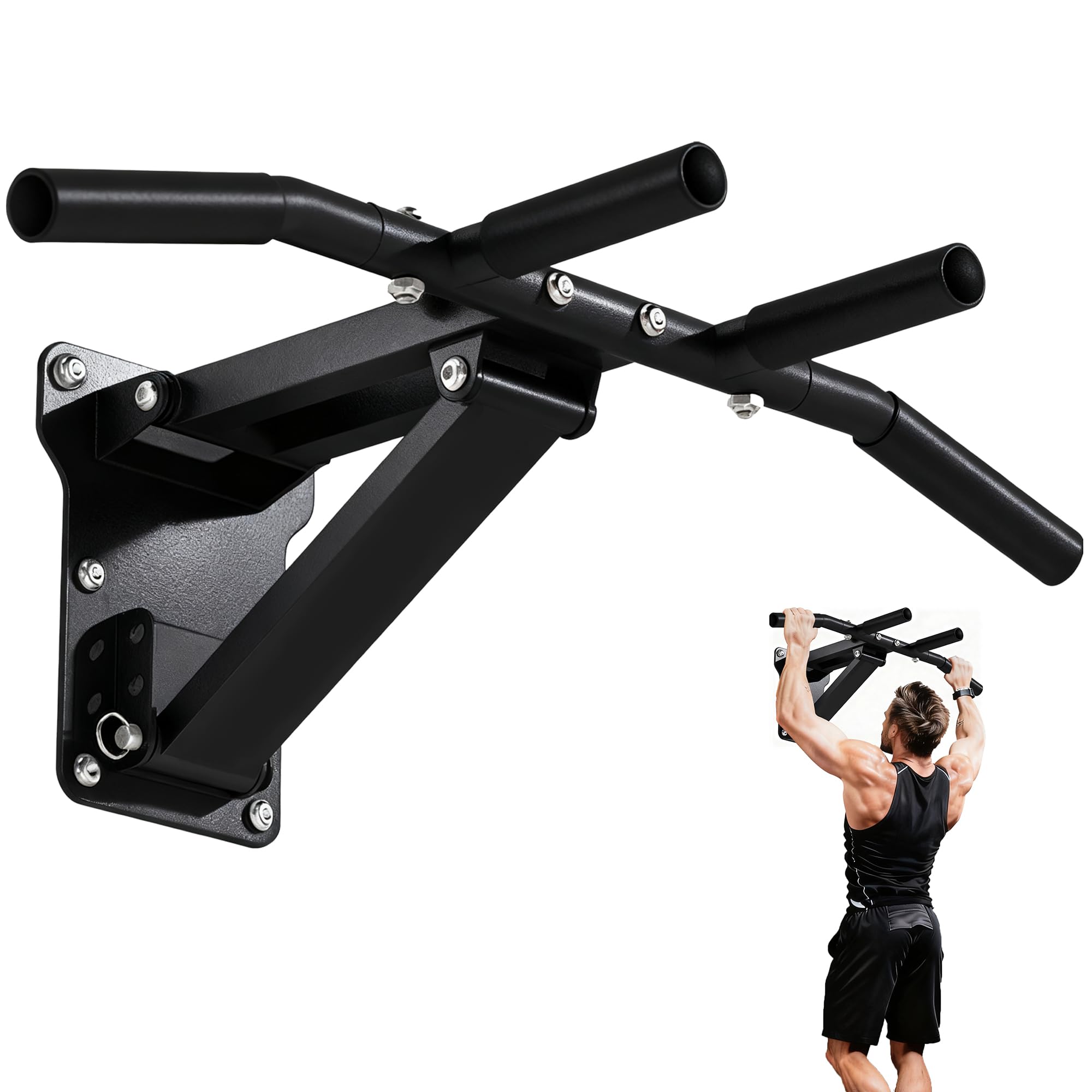 GuuG Klimmzugstange Wand Pull Up Bar: Pullup Wall Wandmontage Verstellbare Klimmzug Stange Multifunktion Klappbar Klimmzugreck Home Gym Sport Geräte für Zuhause