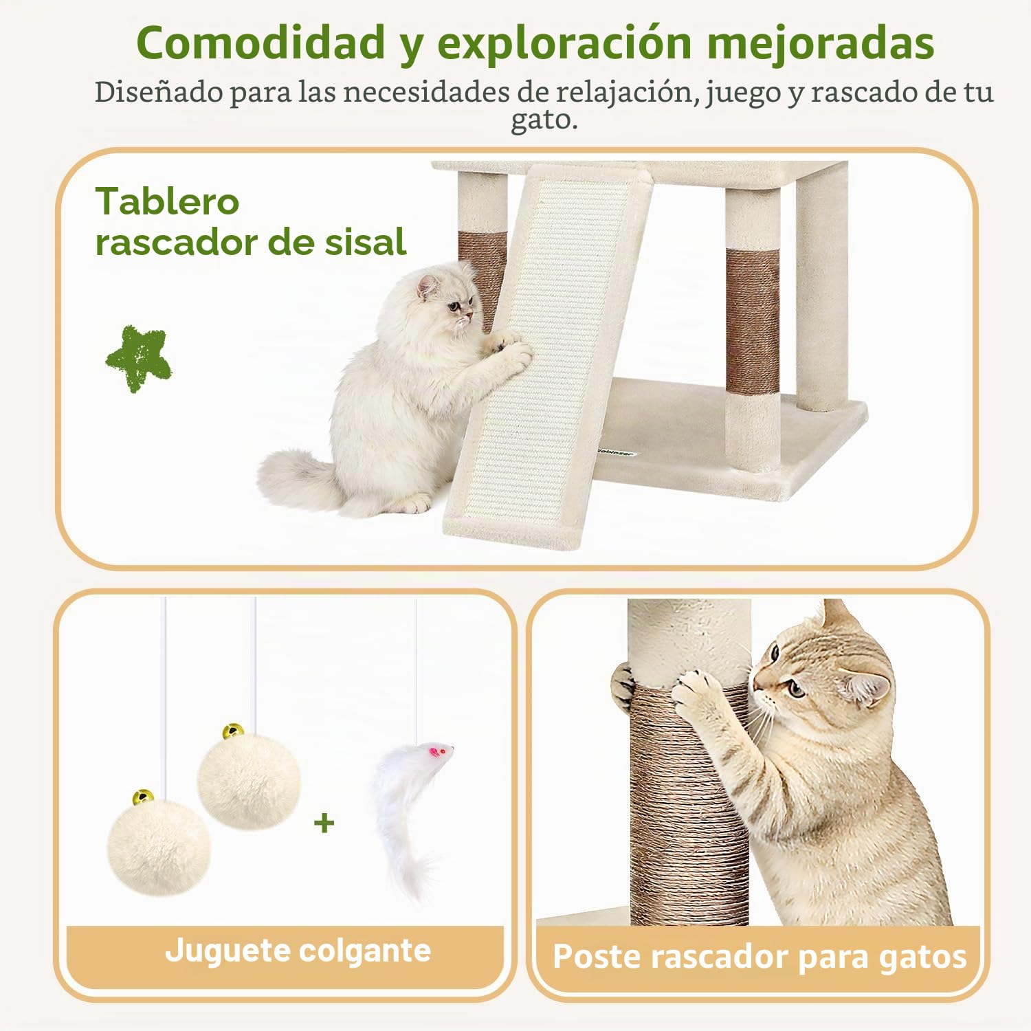 Globlazer Árbol Rascador Beige XL Estable 180 cm para 2-5 Grande Gatos S69B | Castillo Gato con 2 Grandes Nidos, Tabla Rascar Sisal, Plataformas Acolchadas, 2 Cesta para Gatos Grandes Descansar Jugar