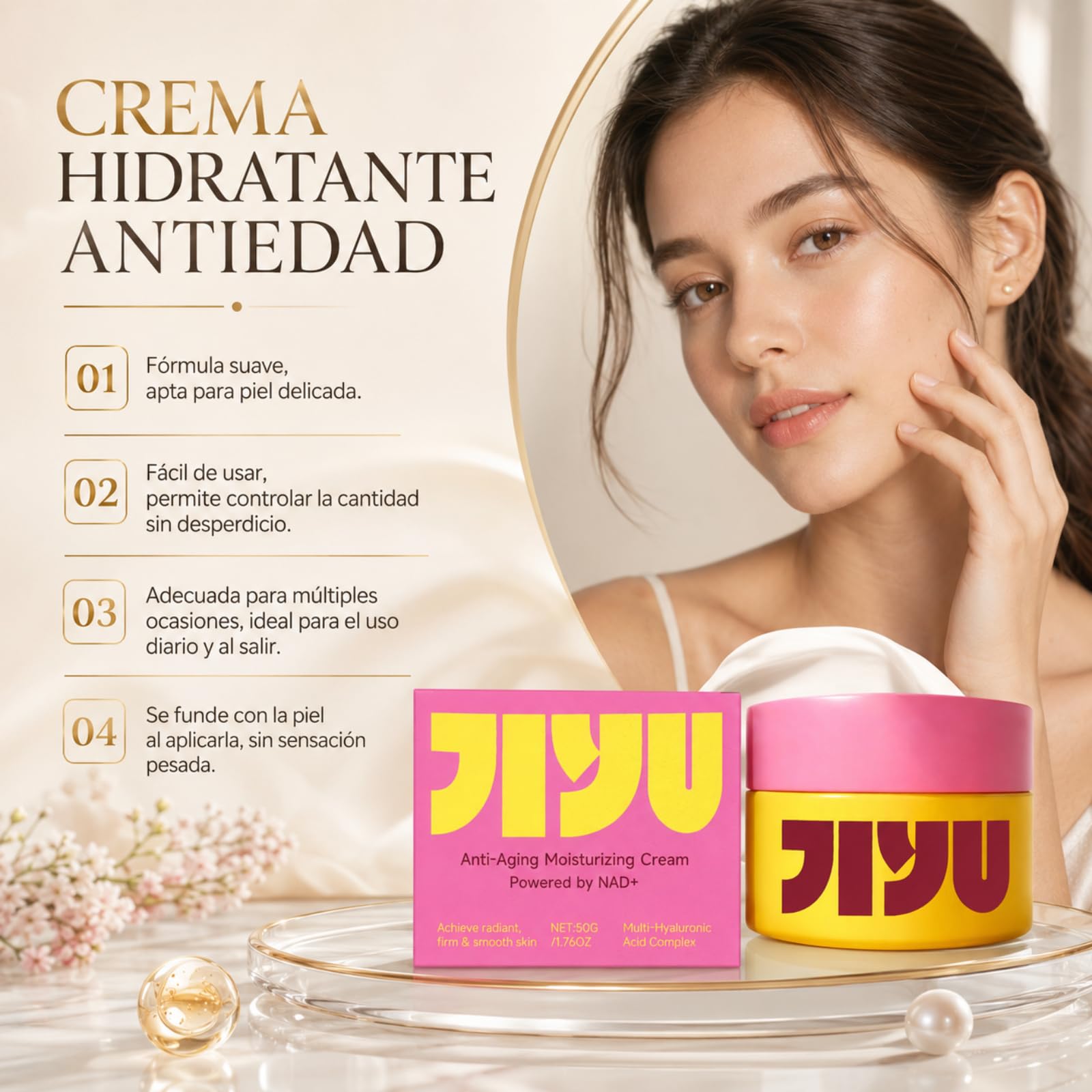 Jiyu Original Anti Yiyu Crema Coreana Antiedad Crema Facial Nutritiva con Acabado Suave para Rutina de Día y Noche