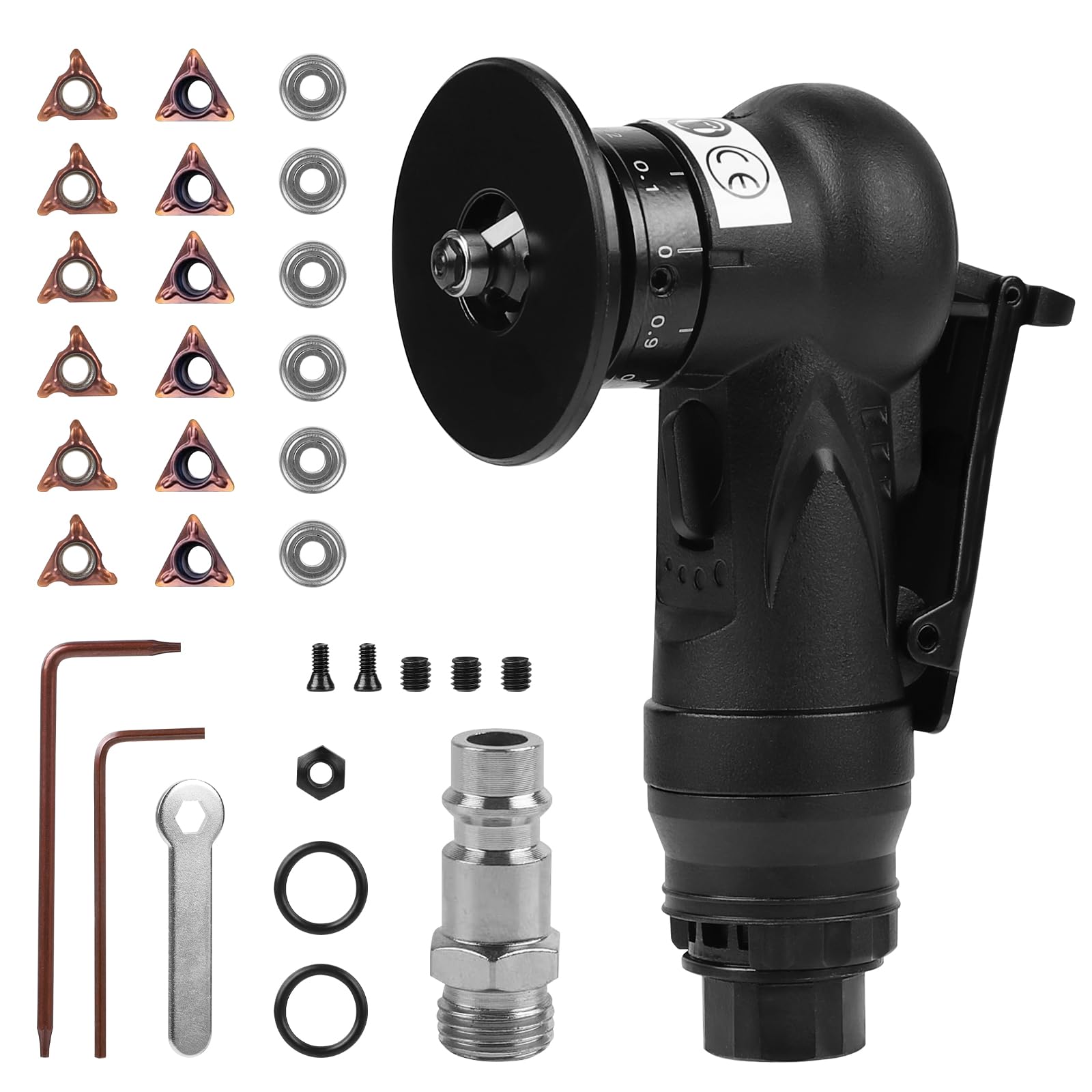 LALAGO Mini Smussatrice Pneumatica Portatile 2 in 1, Air Chamfering Tool con lame angolari 6C&6R, Mini Strumento ad Arco di 45 Gradi per Smussatura ad Aria Utensile per Taglio e Sbavatura dei Metalli