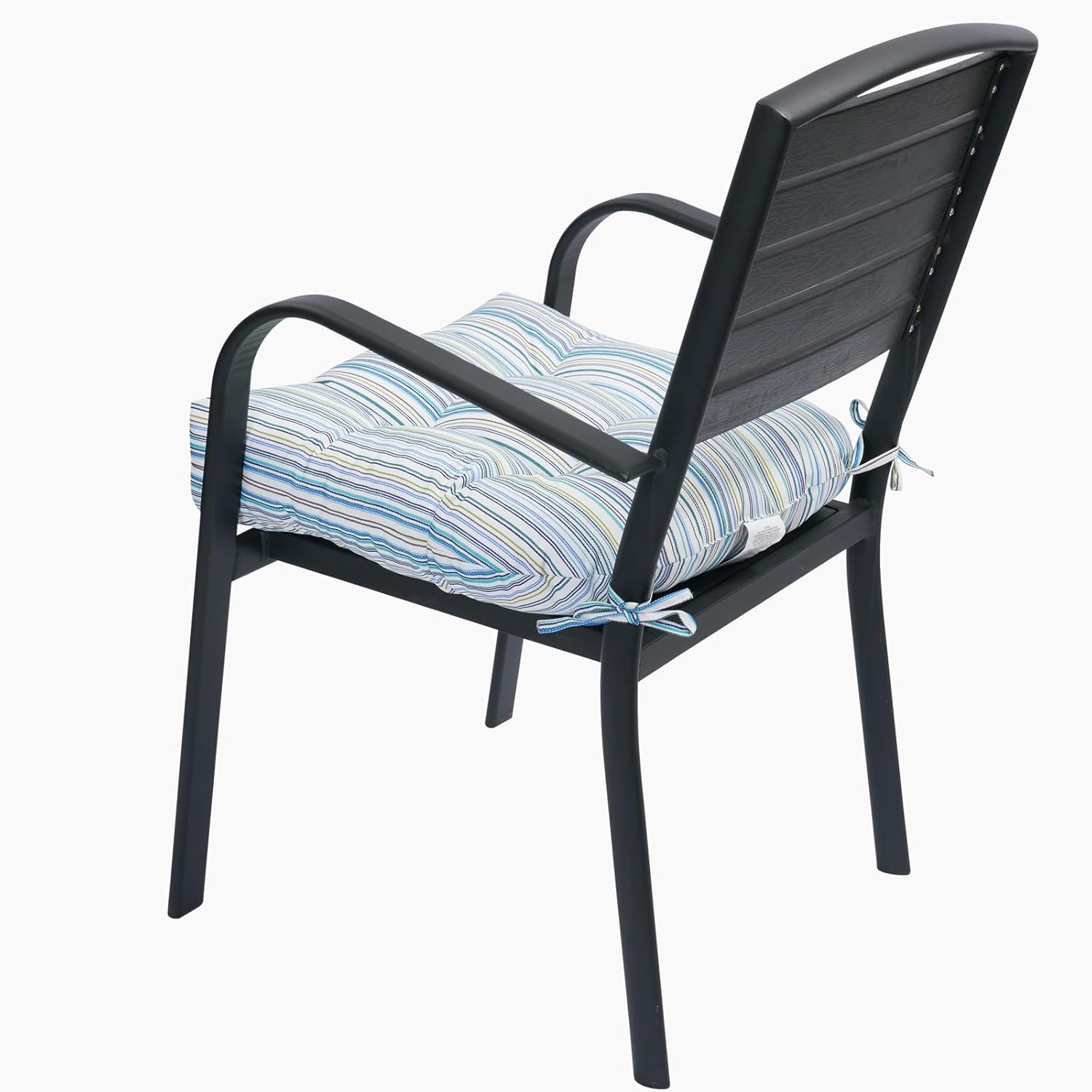 FUNHOME Tufted Patio Chair Cushions Set of 2,Rounded Back 19 x19x5 Inch,Water Resitant Outdoor Seat Cushion with Ties,Fade Resistant Wicker Chair Cushion for Garden Furniture(Blue Stripe)