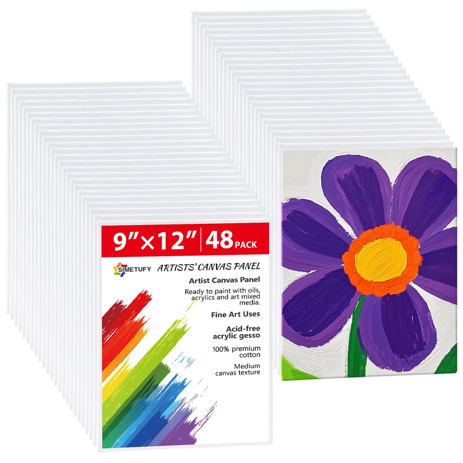 Amazon.com: Simetufy 48 Pack 9x12 Inch Canvas Boards, Flat Art