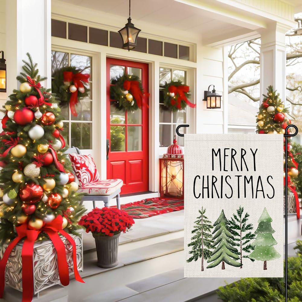Christmas Tree Garden Flags 12x18 Double Sided Burlap, Winter Welcome Xmas Sign Small Flag Merry Christmas Party Yard Farmhouse Outdoor Decorations DF607 - Image 4