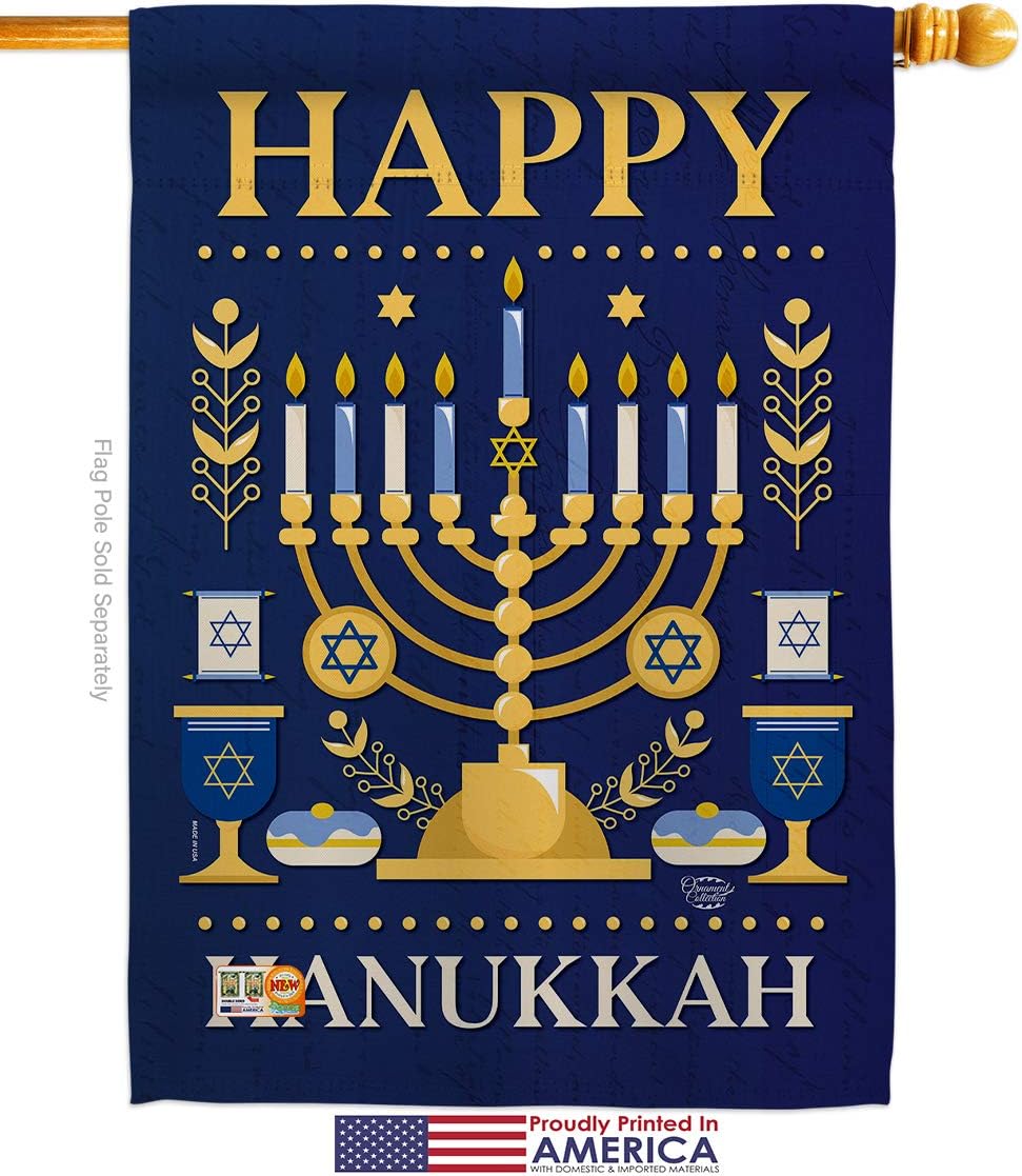 Happy Hanukkah House Flag Wintertime Candle Bonsai Menorah Jewish Chanukah David Small Decorative Gift Yard Banner Made In USA 28 X 40
