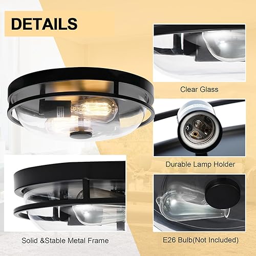 Miniatura 2 de Luminzone Lámpara de techo de montaje empotrado con pantalla de vidrio esmerilado, 2 luces para interiores y exteriores, iluminación de granja,