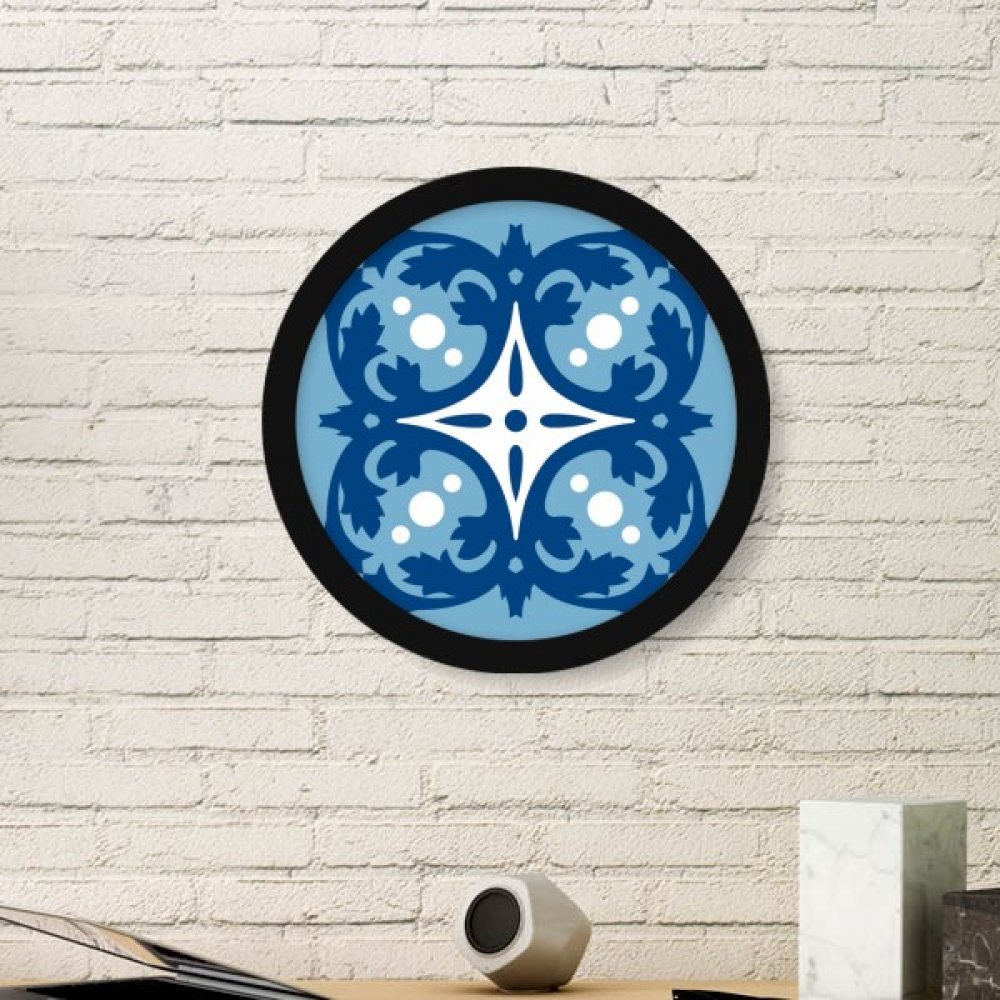Cadre photo rond bois noir illustration fleur Talavera bleu