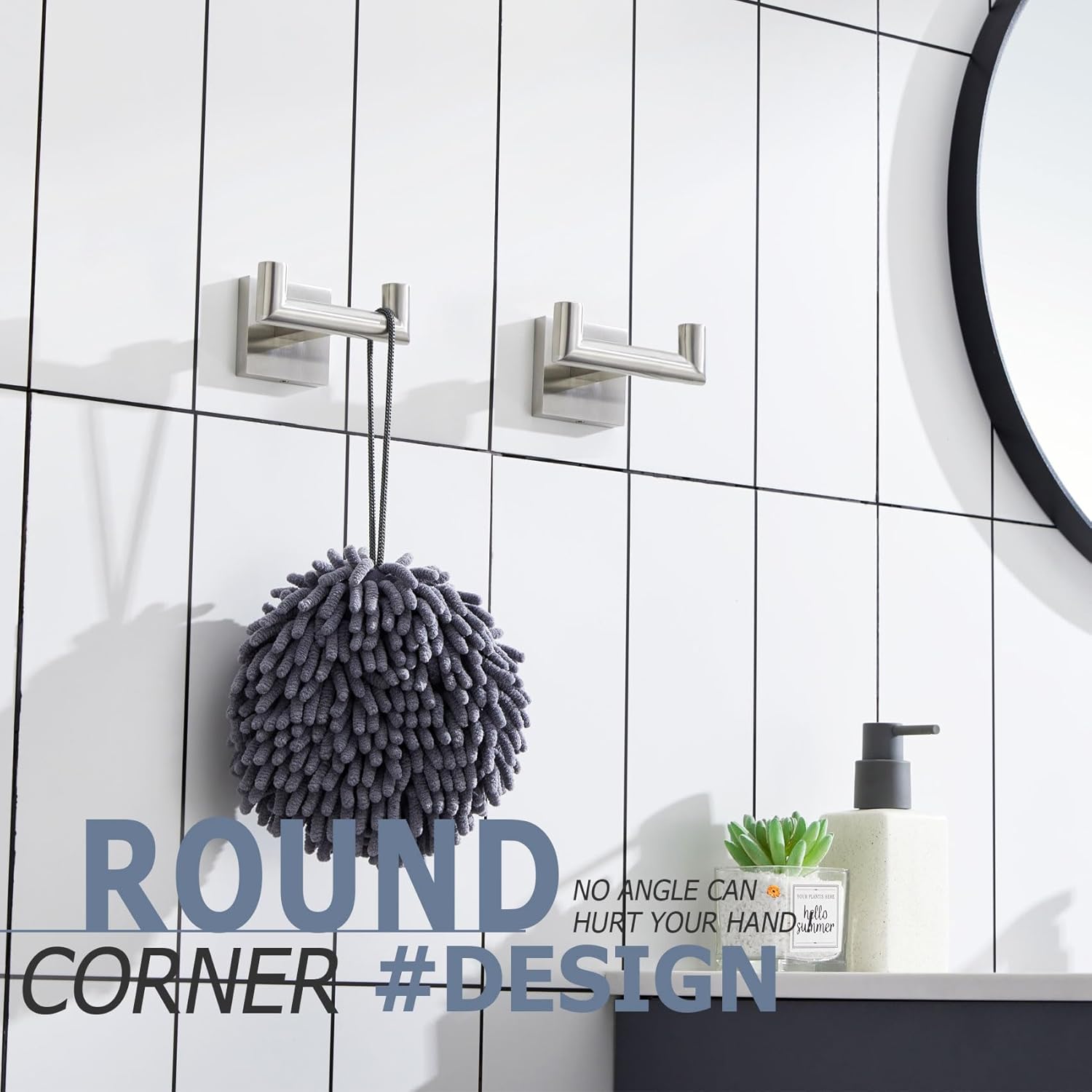 KOKOSIRI 12-Inch Bathroom Shelves Glass Floating Shelf Robe Hook Bathroom Towel Coat Hooks 2 Pack Stainless Steel Brushed Nickel B1105BR-L12+B1015BR-P2