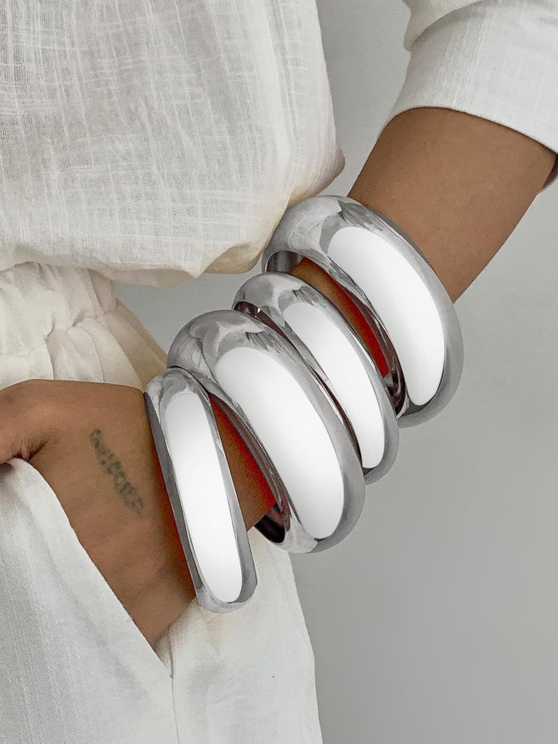 Chunky Gold Bracelets for Women Trendy Wide Wrist Silver Bangles Bracelet Stack Statement Bangle Fashion Jewelry Gift Accessories - Image 4