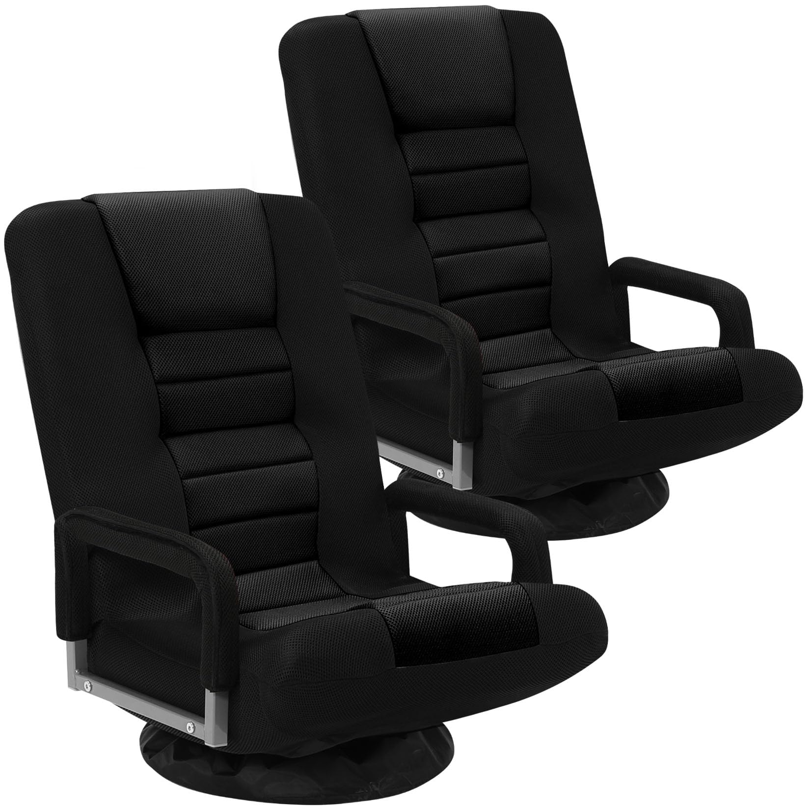 Swivel Floor Gaming Chair w/Armrests, 2 Pack Folding Video Reclining Sofa w/6 Adjustable Position, Padded Backrest & Cushion, Lazy Lounger Couch for E-Sports, Reading, Relaxing, Black