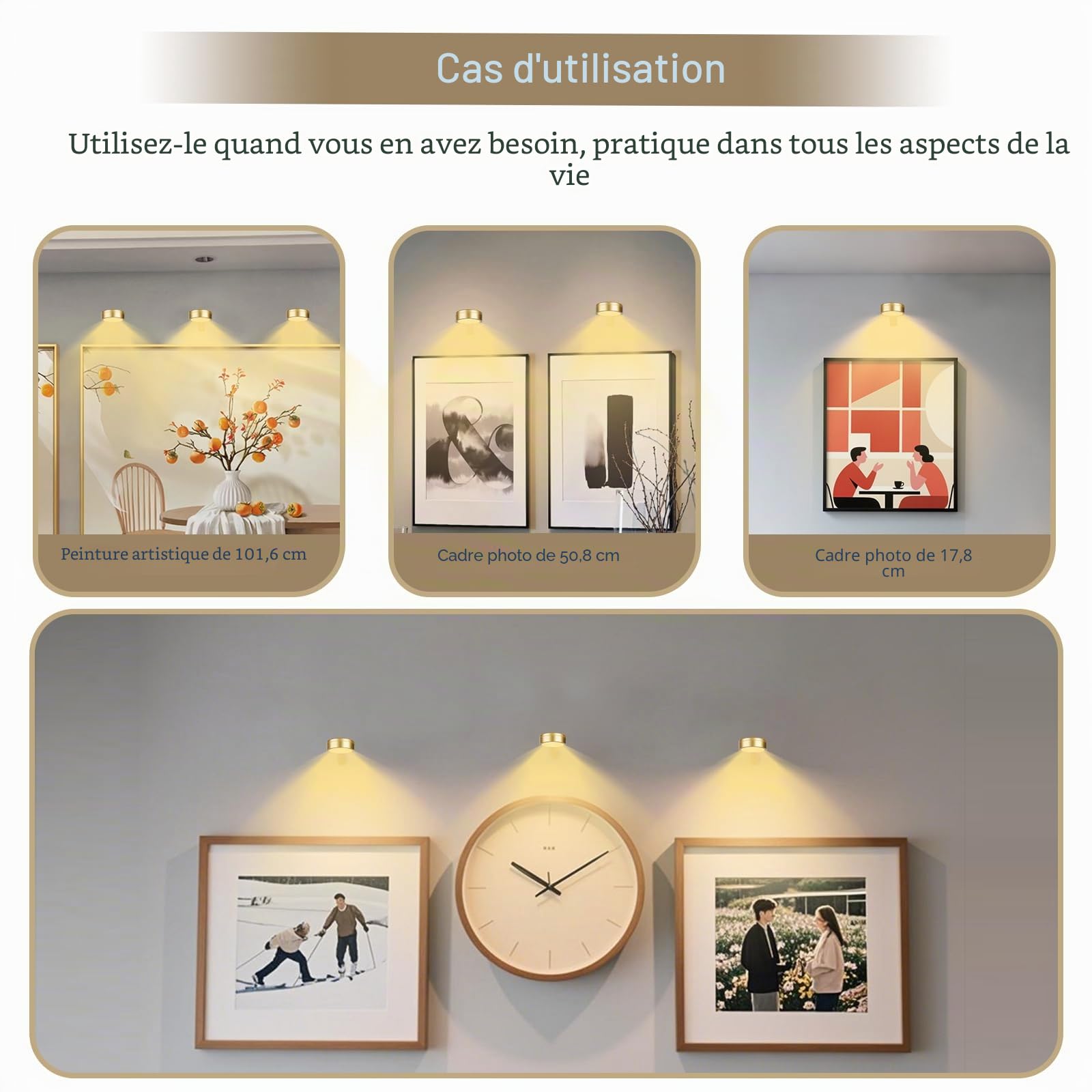 Applique murale pour tableaux sans fil – Lot de 3 appliques LED à piles pour œuvres d'art, éclairage magnétique pour tableaux sans fil avec 13 couleurs RGB et fonction de réglage de la luminosité