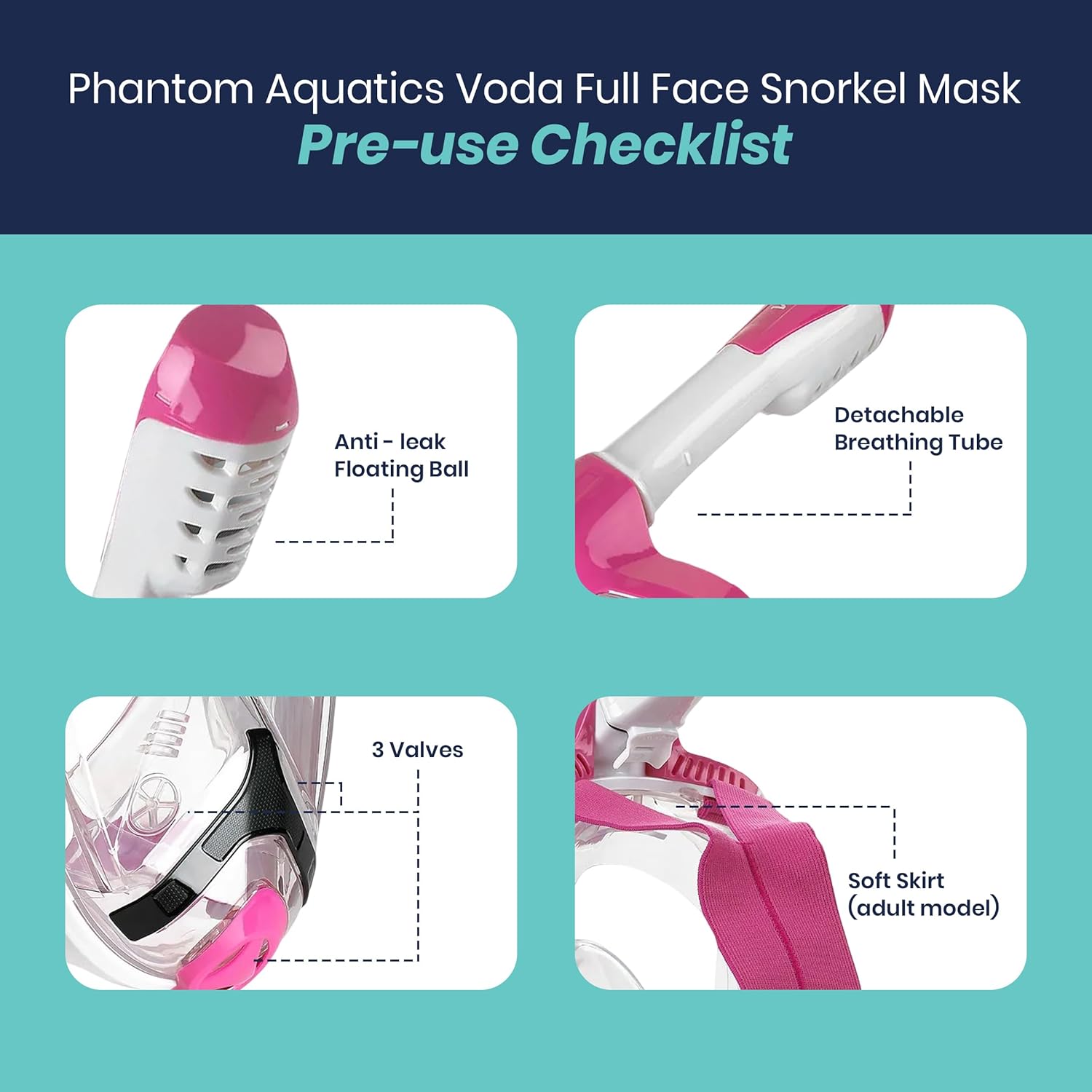 Phantom Aquatics Original Full Face Snorkel Mask- Advanced Safety Breathing System Allows More Fresh Air While Snorkeling -180 Panoramic Viewing Anti Fog Anti Leak Foldable Snorkeling Mask - Image 6