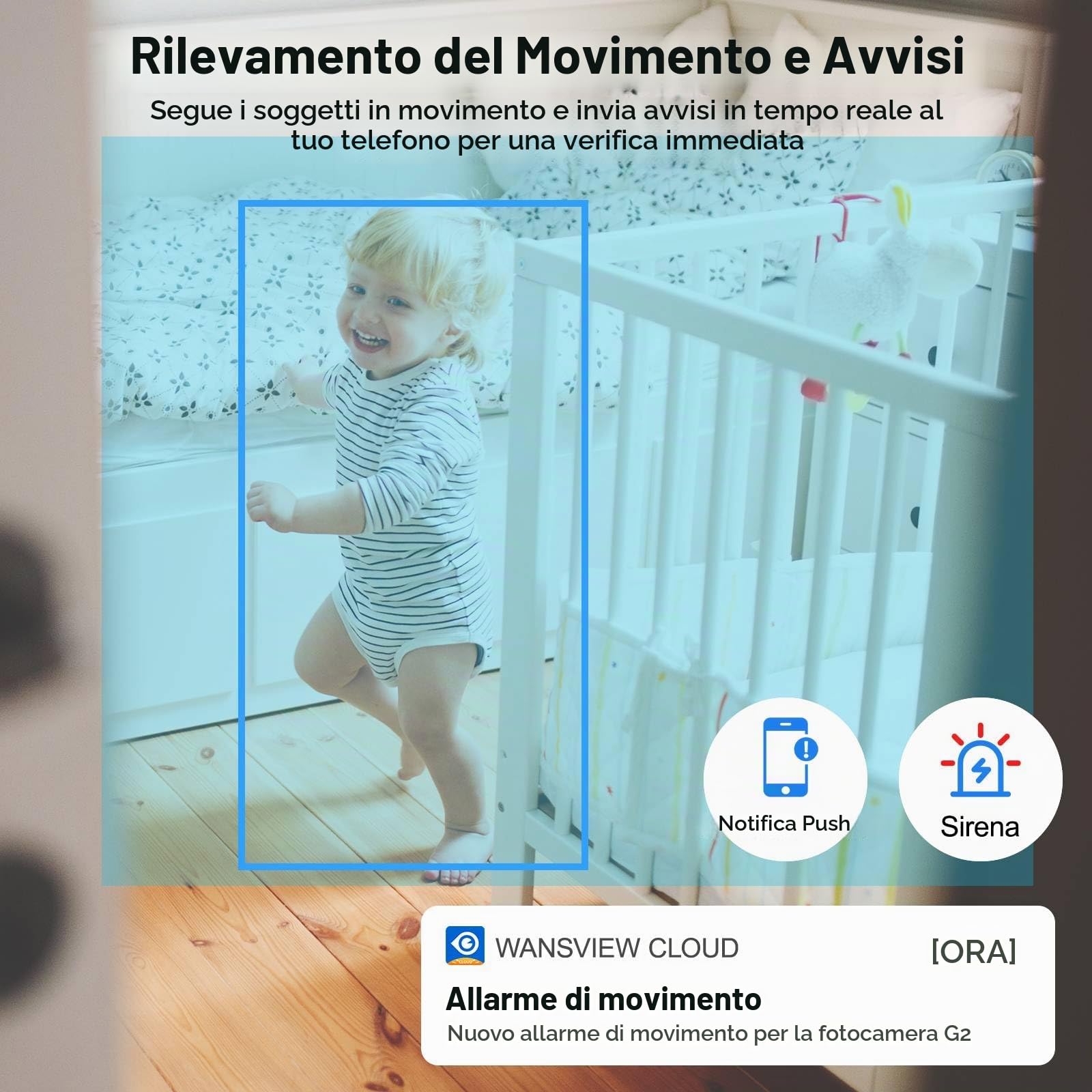 GALAYOU 2K Telecamera Wifi Interno, Videocamera Sorveglianza Interno Wifi, IP Cam 360 con Visione Notturna, Tracciamento di Movimento, Audio Bidirezionale, Funziona con Google Assistant G2