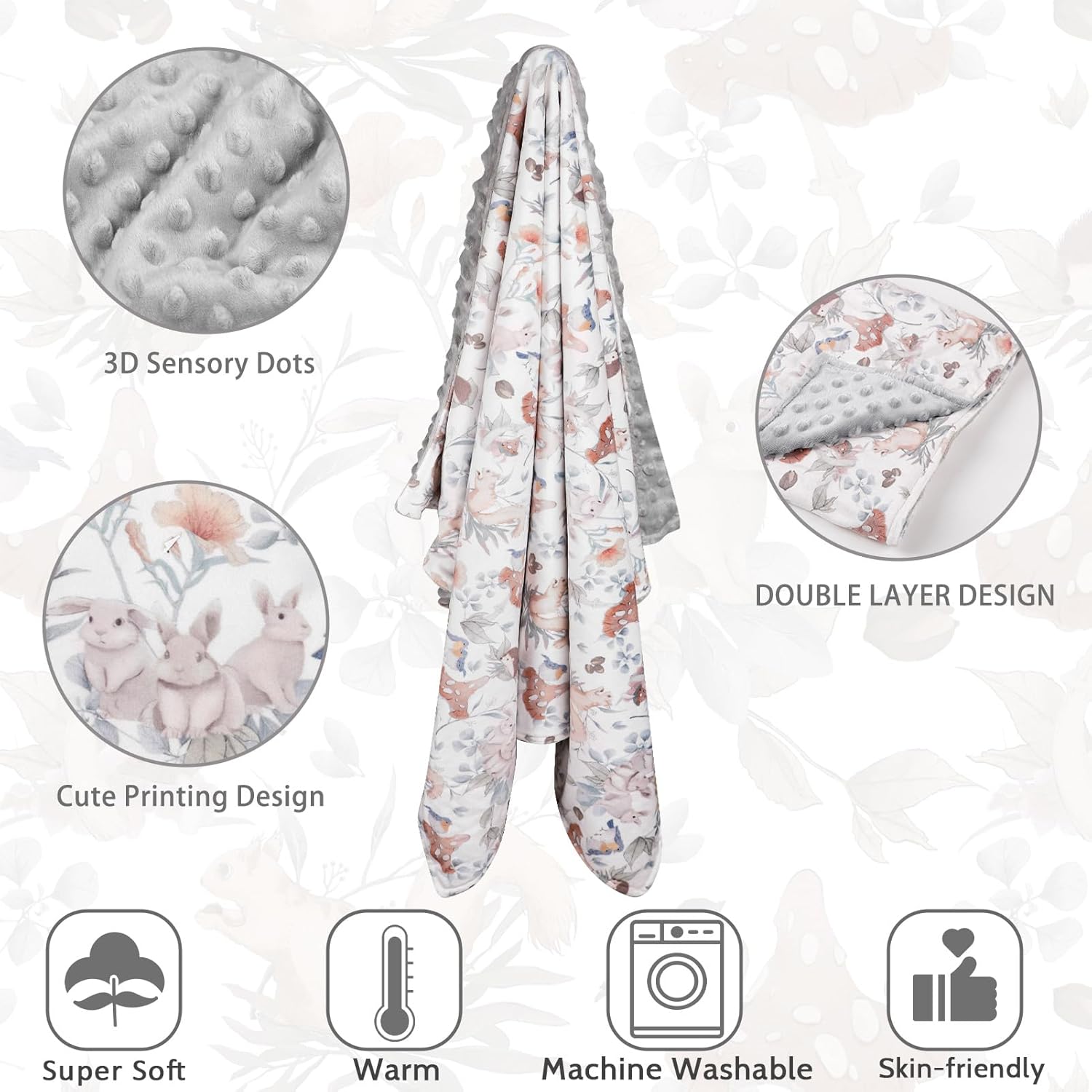 Baby Blankets for Girls Super Soft Minky Toddler Blanket 30x40 Inches, Double Layer, Dotted Backing, Floral Baby Crib Blanket for Nursery, Baby Car Seat, Pet, Mushroom - Image 3