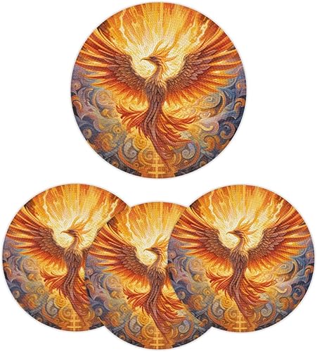 Miniatura 30 de Juego de 6 manteles individuales redondos, manteles individuales tejidos con mandala dorados, antideslizantes, resistentes al calor, lavables,