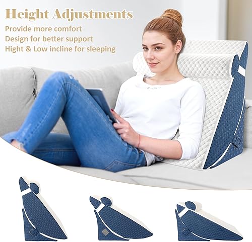 Miniatura 3 de Almohada de cuña de cama para dormir, juego de almohada de cuña ajustable para después de la cirugía, almohada triangular elevada para reflujo ácido