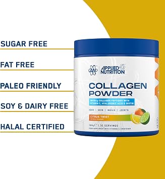 Applied Nutrition Collagen Powder - Citrus Twist Flavour - 5000mg Hydrolysed Bovine Flavoured Collagen Peptides with Vitamin C, Hyaluronic Acid & Biotin (165g - 30 Servings)