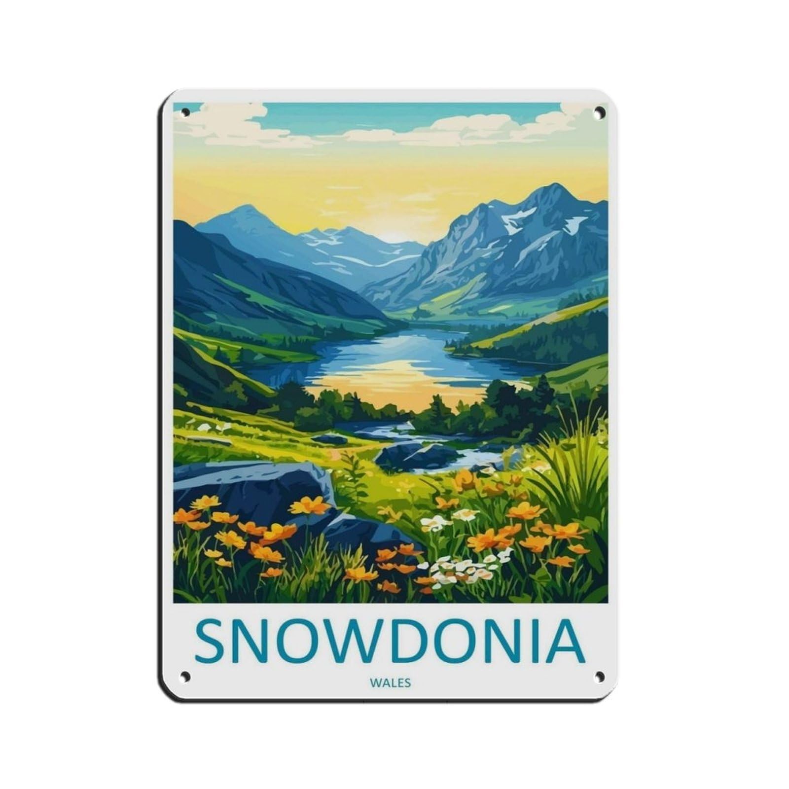 Snowdonia Cartoon Travel Poster Wales Art Retro Poster Metal Tin Sign Chic Art Retro Iron Painting Bar People Cave Cafe Family Garage Poster Wall Decoration 12x16inch(30x40cm)