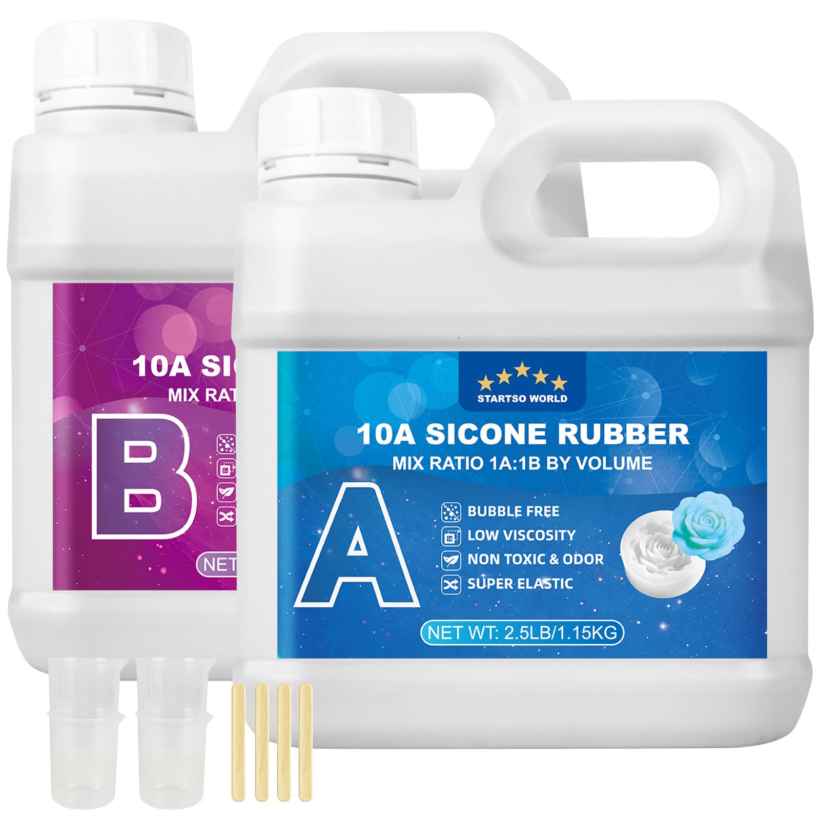 Silicone per Stampi 10A, Silicone Liquido per Moulage, 1:1 per volume, Non Tossico, Perfetto per la Realizzazione di Resine, Moulage, Cera, Intonaco （Translucido, 2.5KG）