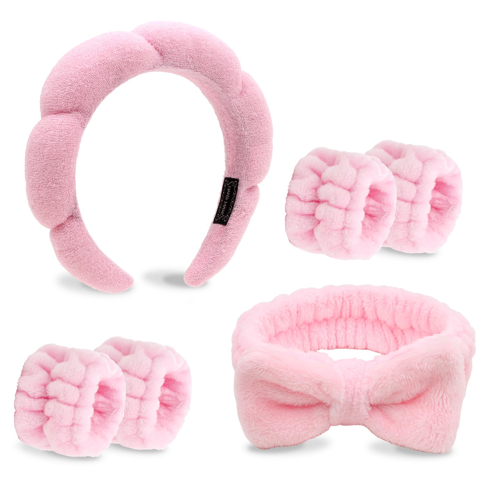 Set di fascia e braccialetto rosa per spa, fascia per lavare il viso, spugna, fasce per la cura della pelle, fasce per il trucco per donne e ragazze, fascia per la cura della pelle, morbida