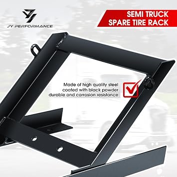 JY PERFORMANCE Semi-Truck Spare Tire Rack, Adjustable Tire Carrier, Ratchet Strap Chain, Black, DAC927