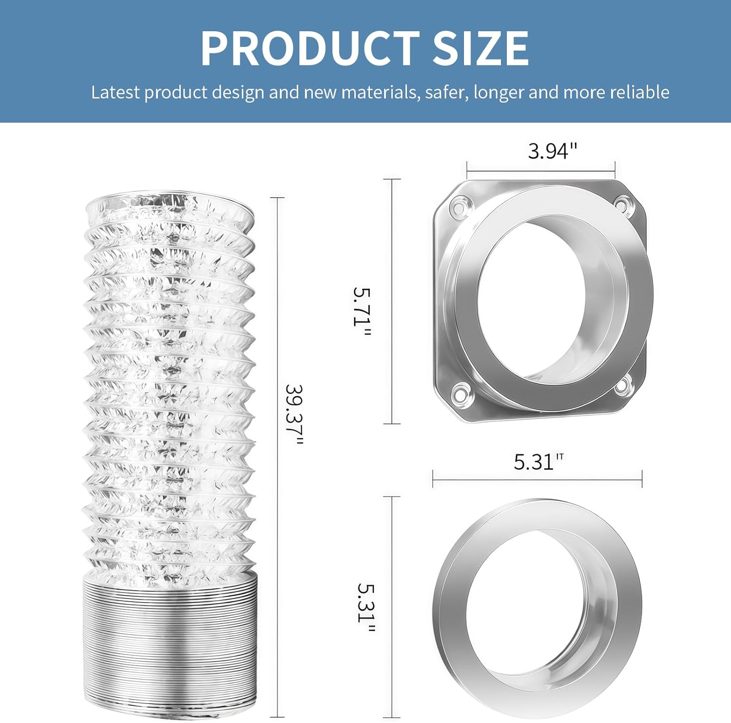 Magnetic Dryer Vent Coupling Connector Kit - DV180 Airtight Seal, Easy to Clean Quick Connector Including a 3.3ft 4" Duct and two Clamps