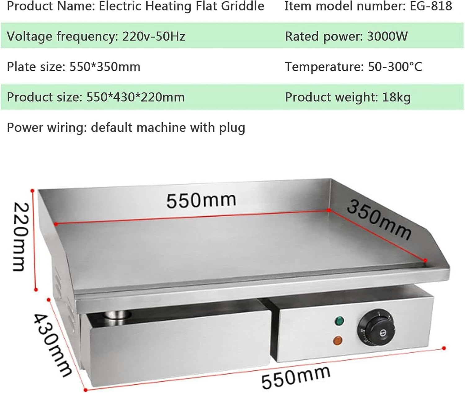 Electric Countertop Griddle, Stainless Steel Electric Griddle Countertop Hot Plate Commercial BBQ Grill, Burger Bacon Kitchen Barbeque Countertop for Fry Eggs, Pies, Meets, Hamburgers