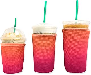 Iced Coffee Sleeve for Cold Drink Cups 3 Pack Neoprene Iced Coffee Sleeve Cup Sleeves for Cold Drinks Reusable Compatible with Starbucks Dunkin