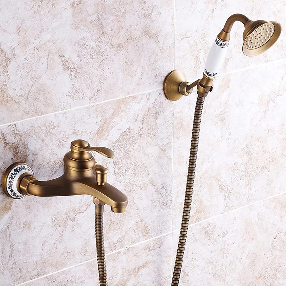 Gx Rubinetto Vasca Doccia, Nero, Miscelatore Monocomando Esterno, Con Doccetta E Tubo Flessibile Doccia Da 1.5M, Vasca Da Bagno Miscelatore a Parete, Ottone, Stile Anticato