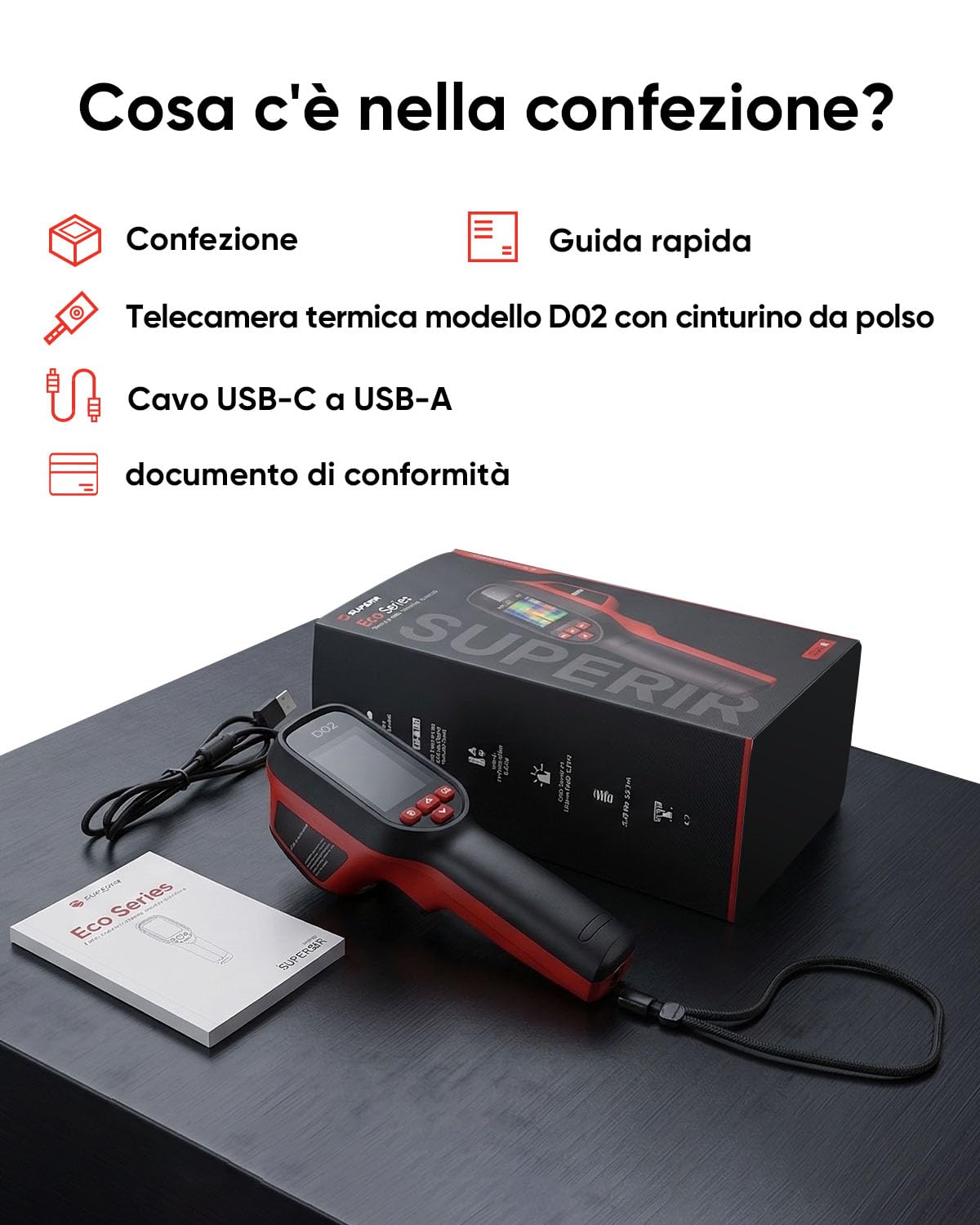 HIKMICRO D02 Telecamera Termica, Risoluzione Superiore 240x240 visibile, SuperScene, Telecamera Termica 96x96, 8 ore di autonomia della batteria, Registrazione video