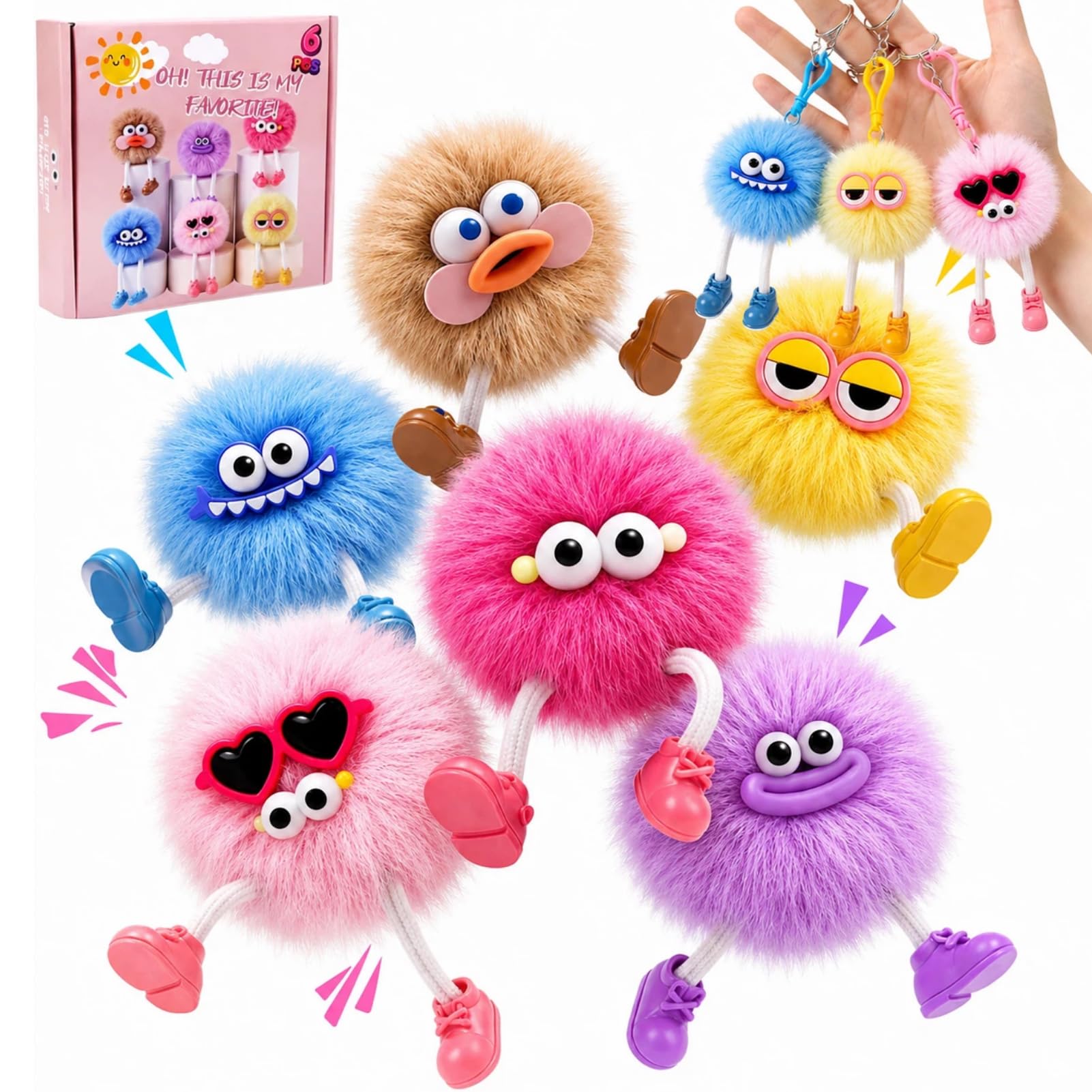 JoyLife 6 Pack Cute Plush Keyrings for Kids, Stuffed Animal Keychains for Boys and Girls, Party Bag Fillers, Classroom Prizes, Goodie Bag Fillers, Pinata Fillers, Small Gifts