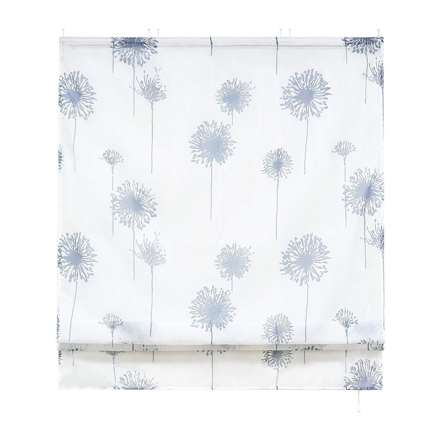 ESLIR Raffrollo Wohnzimmer Raffgardine mit Klettband Gardinen Küche Transparent Bändchenrollo Modern Voile Löwenzahn Muster BxH 140x140cm 1 Stück